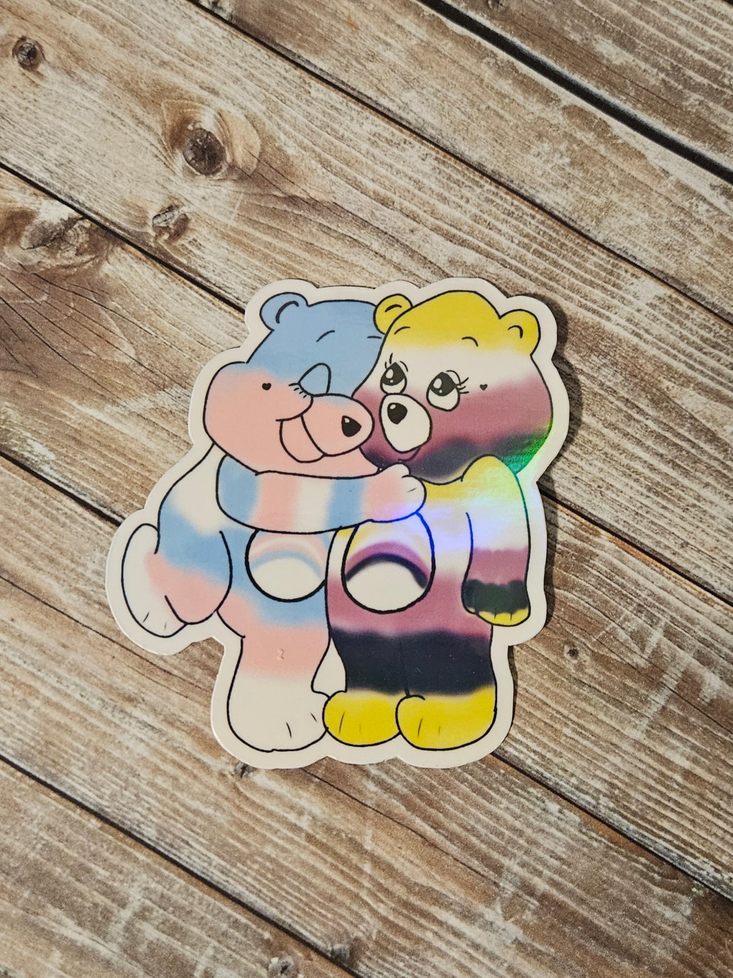 Trans and nonbinary colors hugging bears sticker