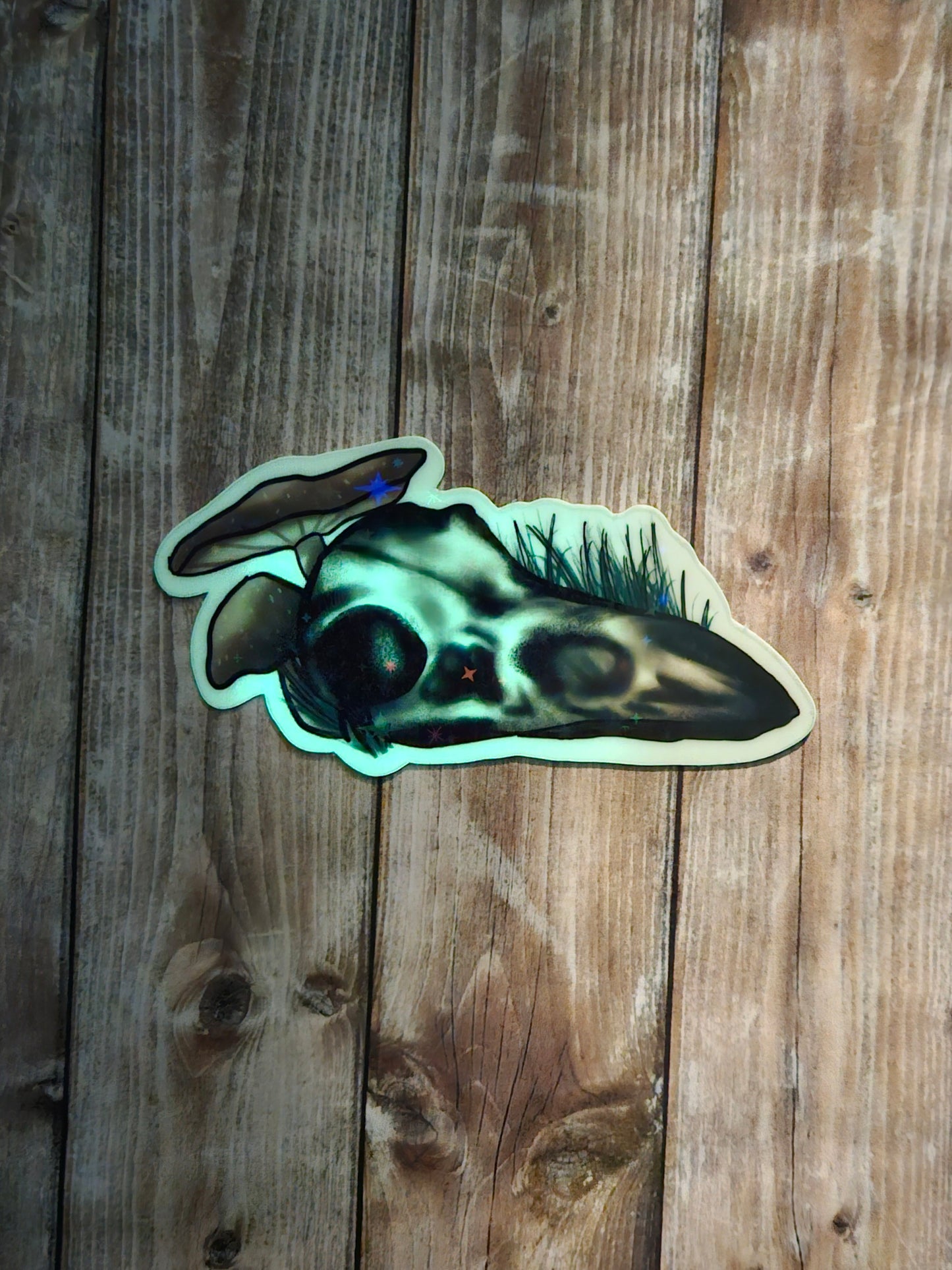 Glow in the dark raven skull sticker