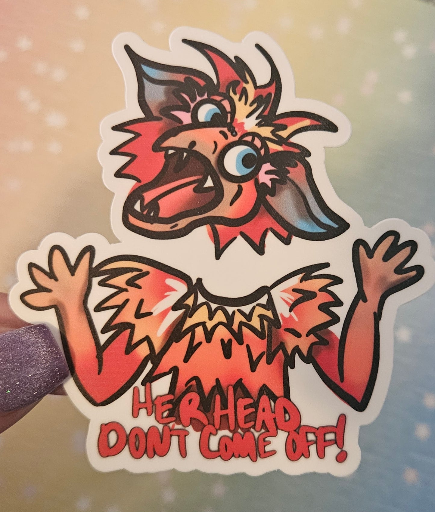 "Her head don't come off" sticker for water bottle and laptop