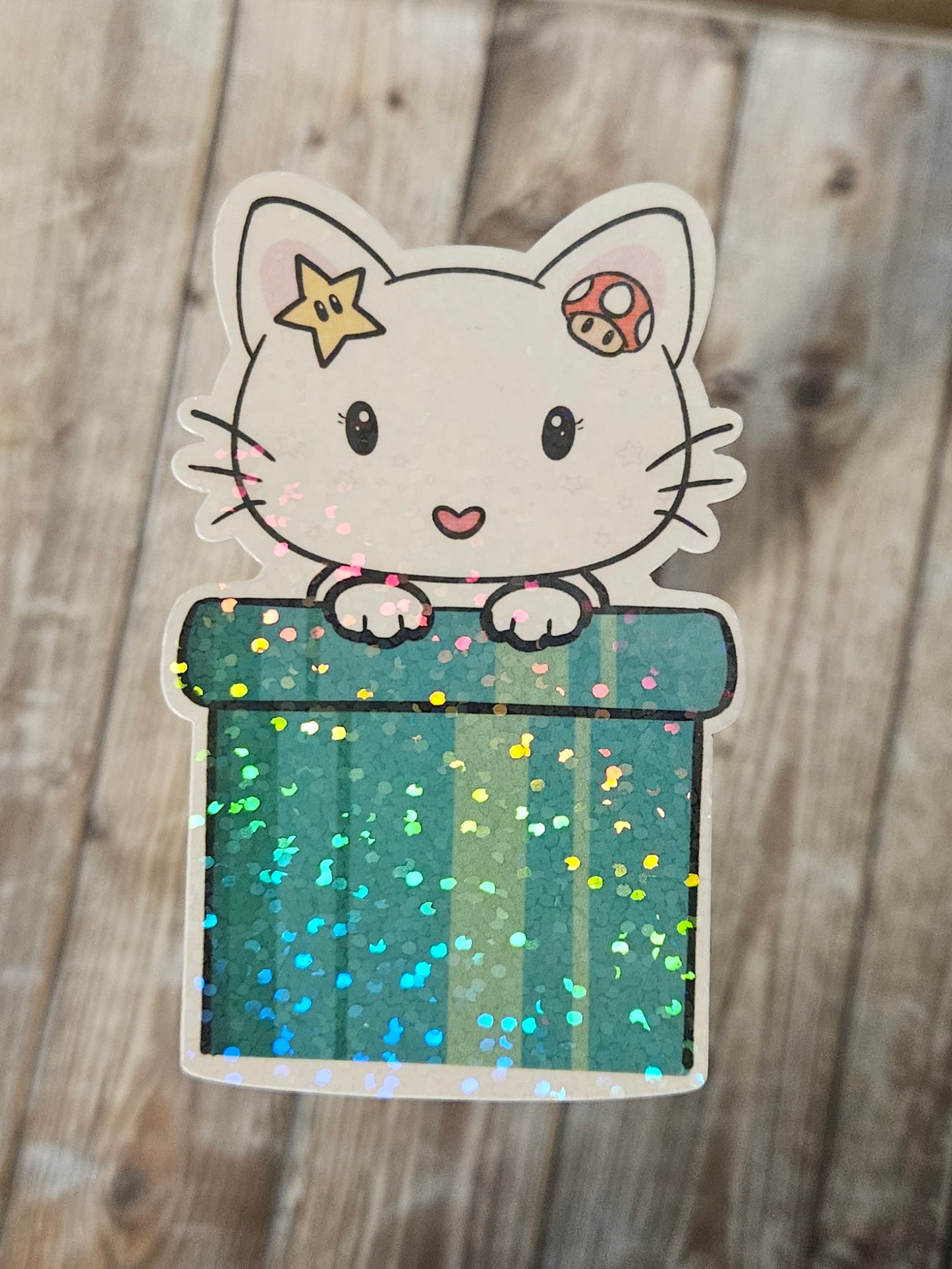 Kitty in a video game tube sticker for water bottle