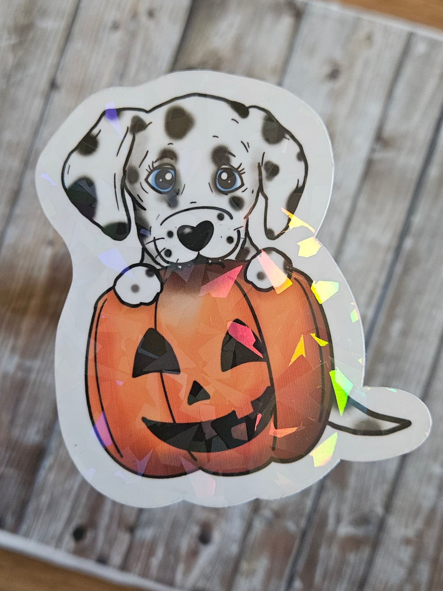 Dalmatian puppy in a pumpkin sticker for water bottle