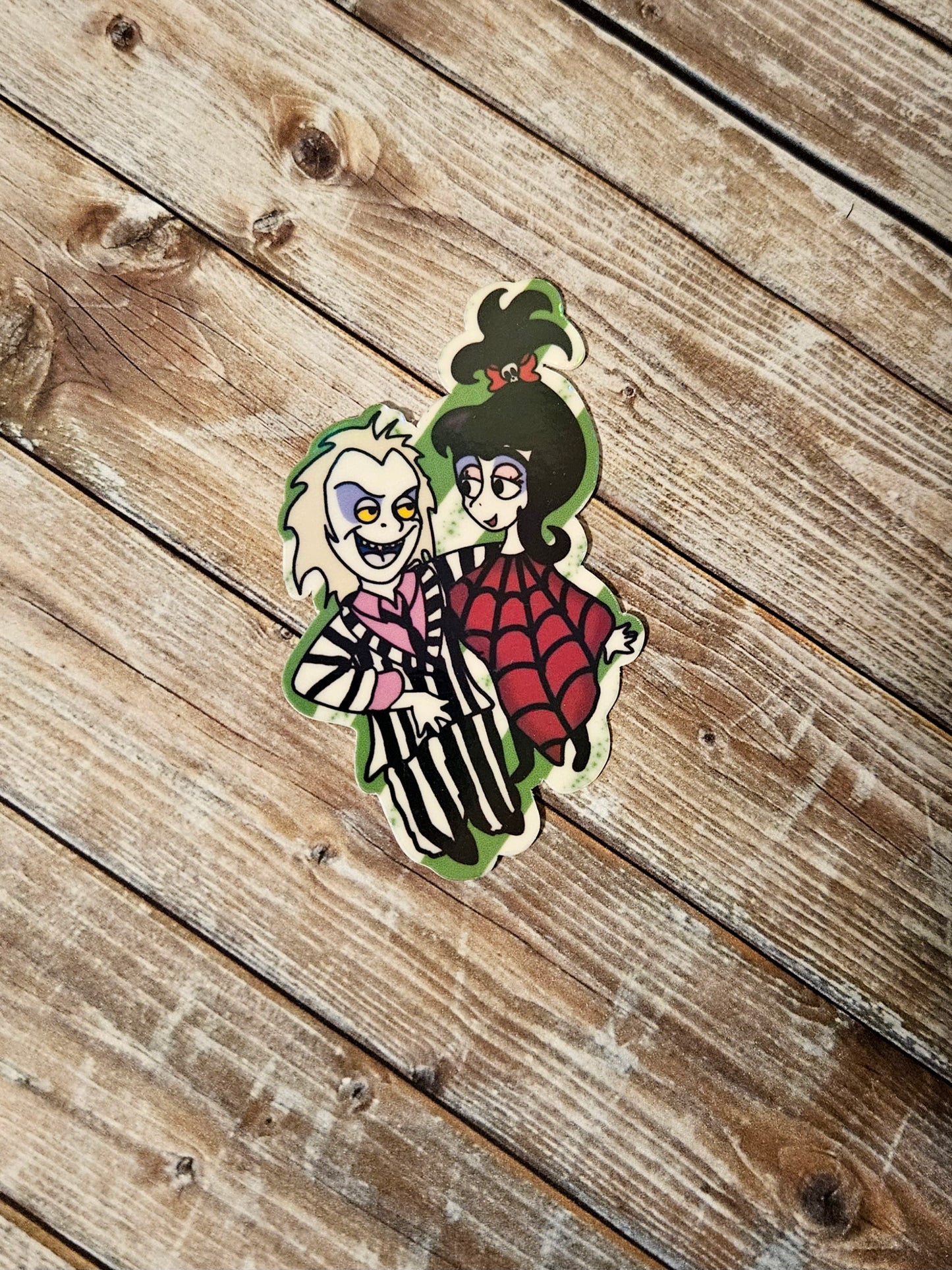 Beetle guy and goth girl cartoon sticker