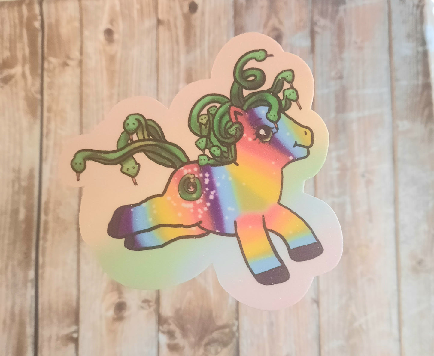 Medusa pony sticker, rainbow pony with Medusa snake hair sticker for water bottle