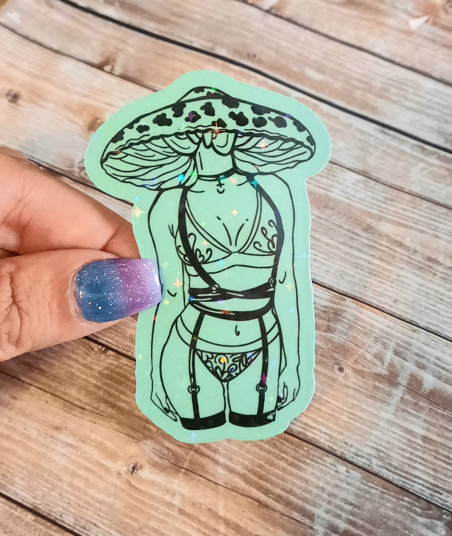 Glow in the dark Mushroom head lady sticker