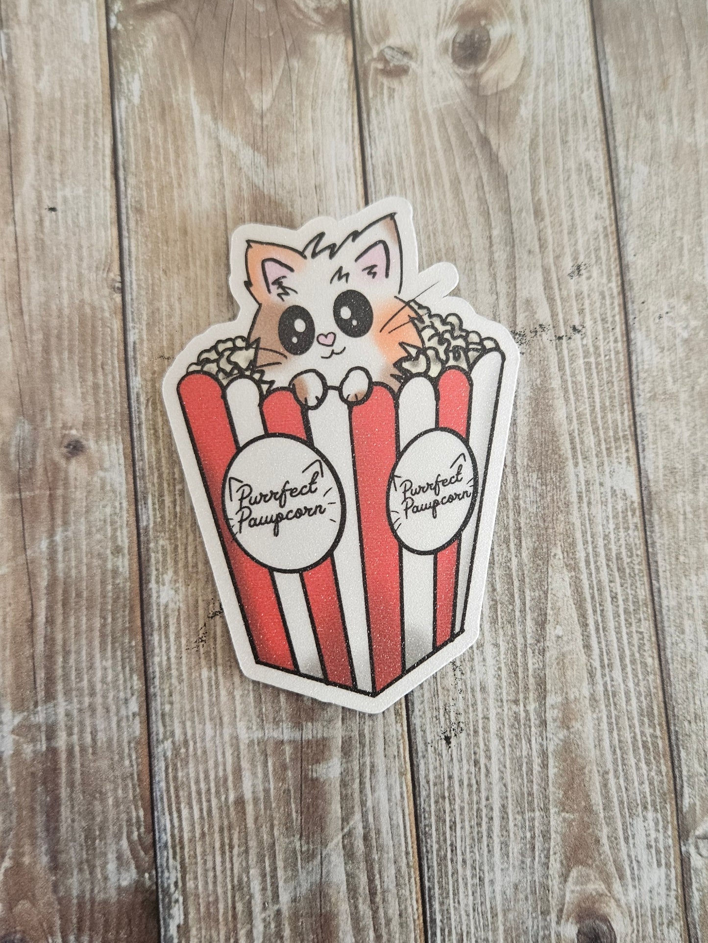 Cute calico popcorn kitty sticker for water bottle