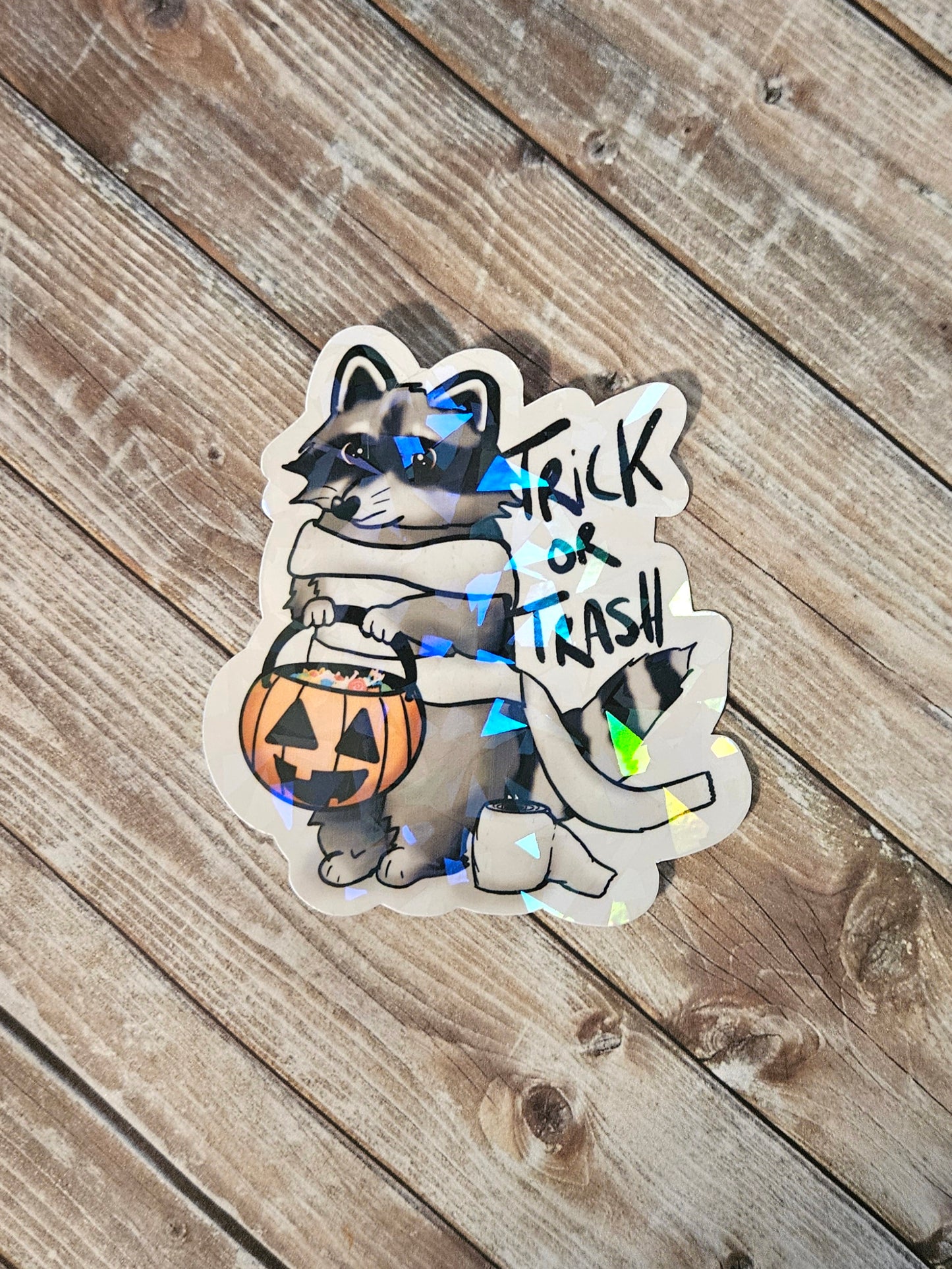 Trick or trash racoon sticker