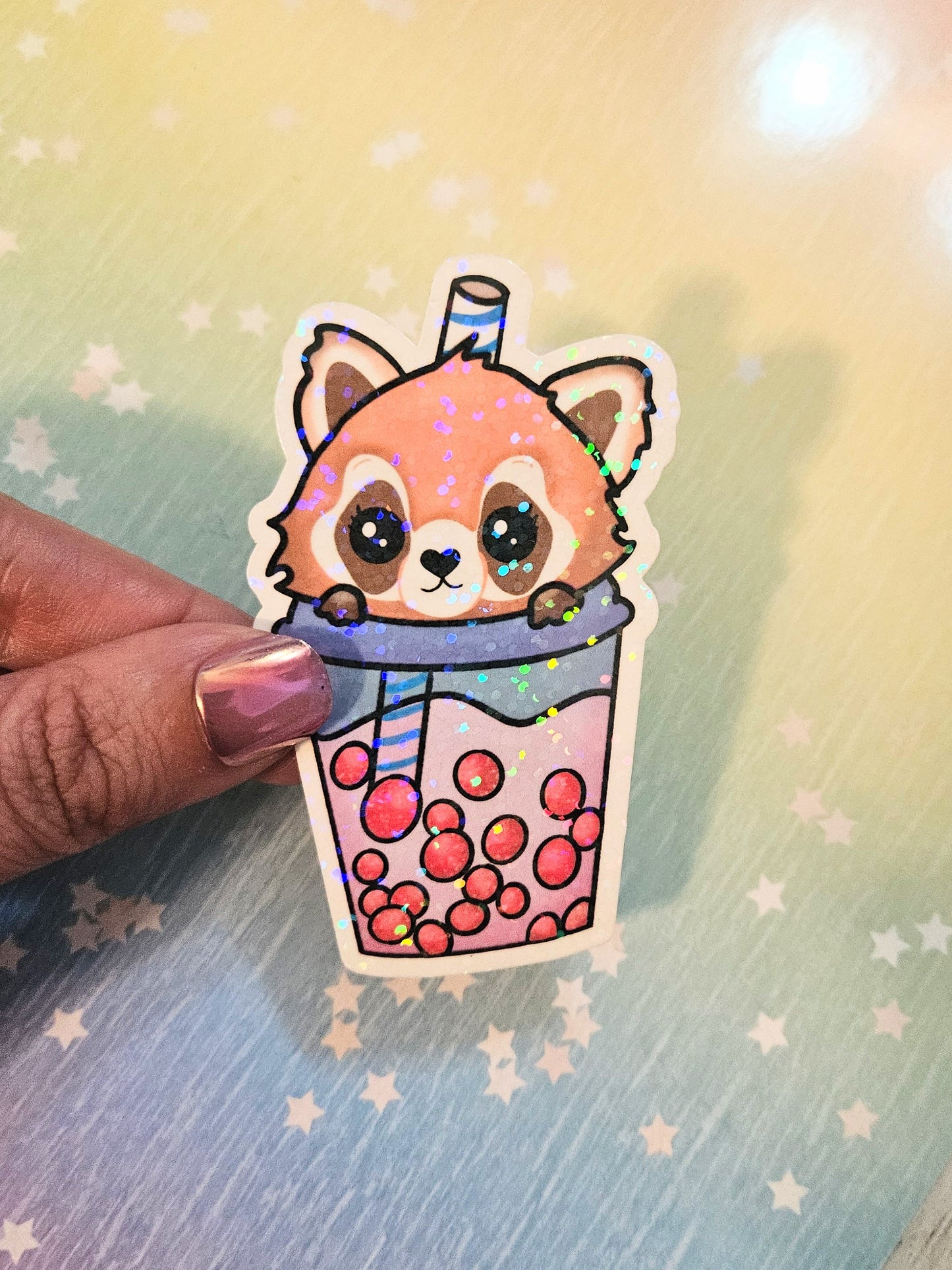 Adorable red panda boba sticker