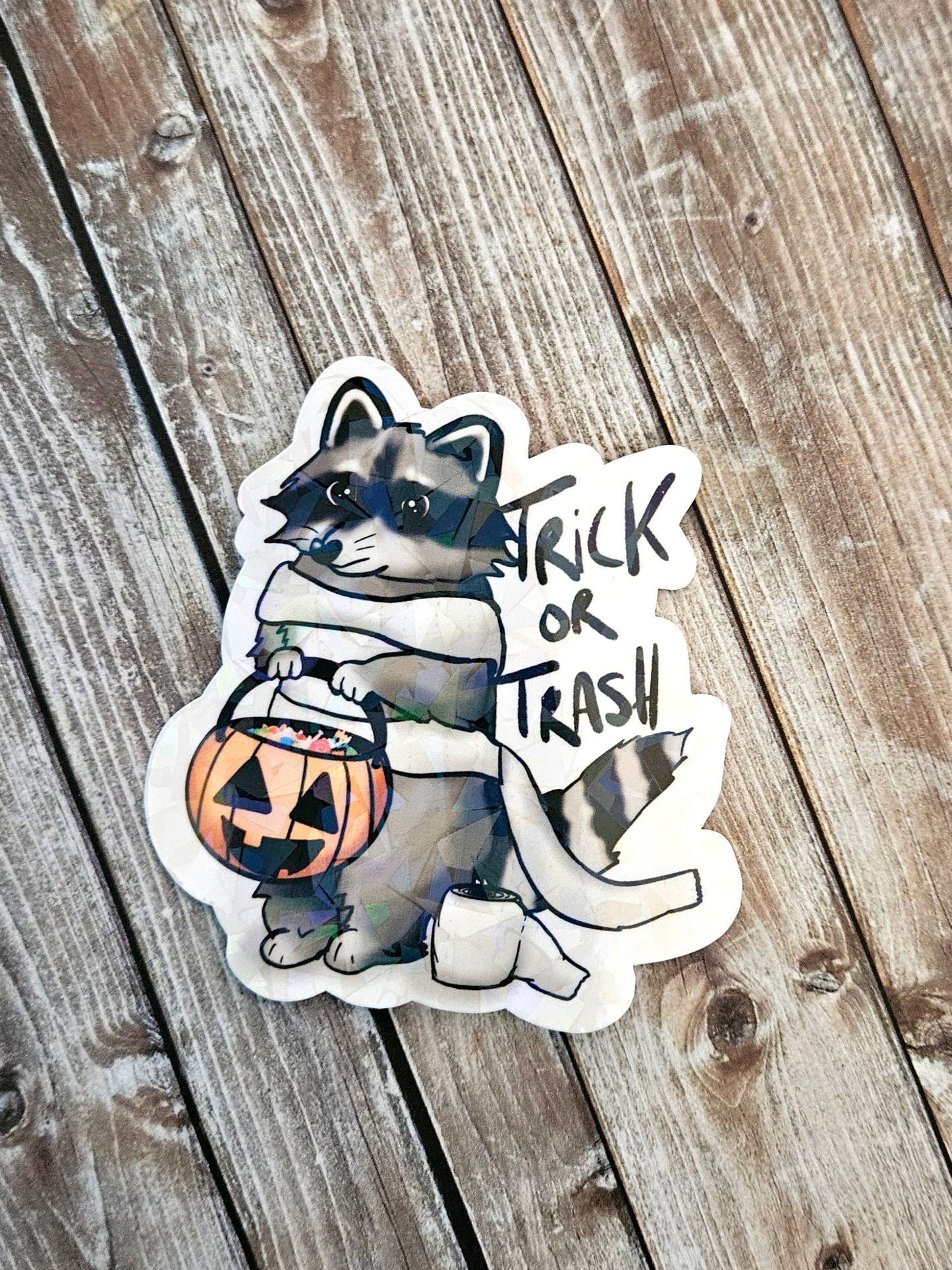Trick or trash racoon sticker