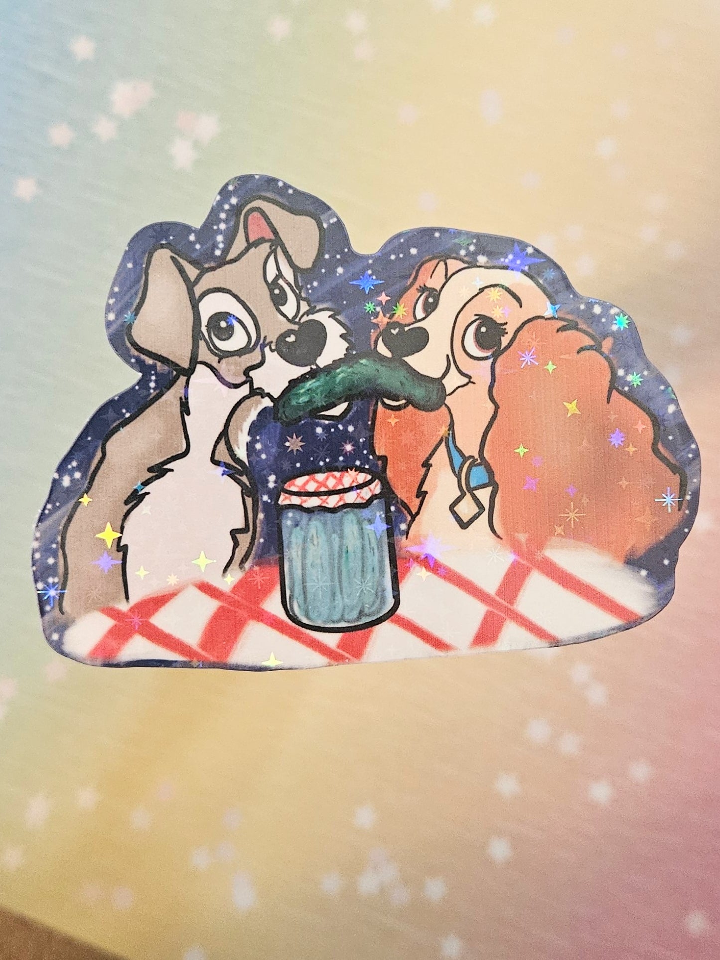 Bella Notte Pickle, cute dogs sharing a pickle scene sticker