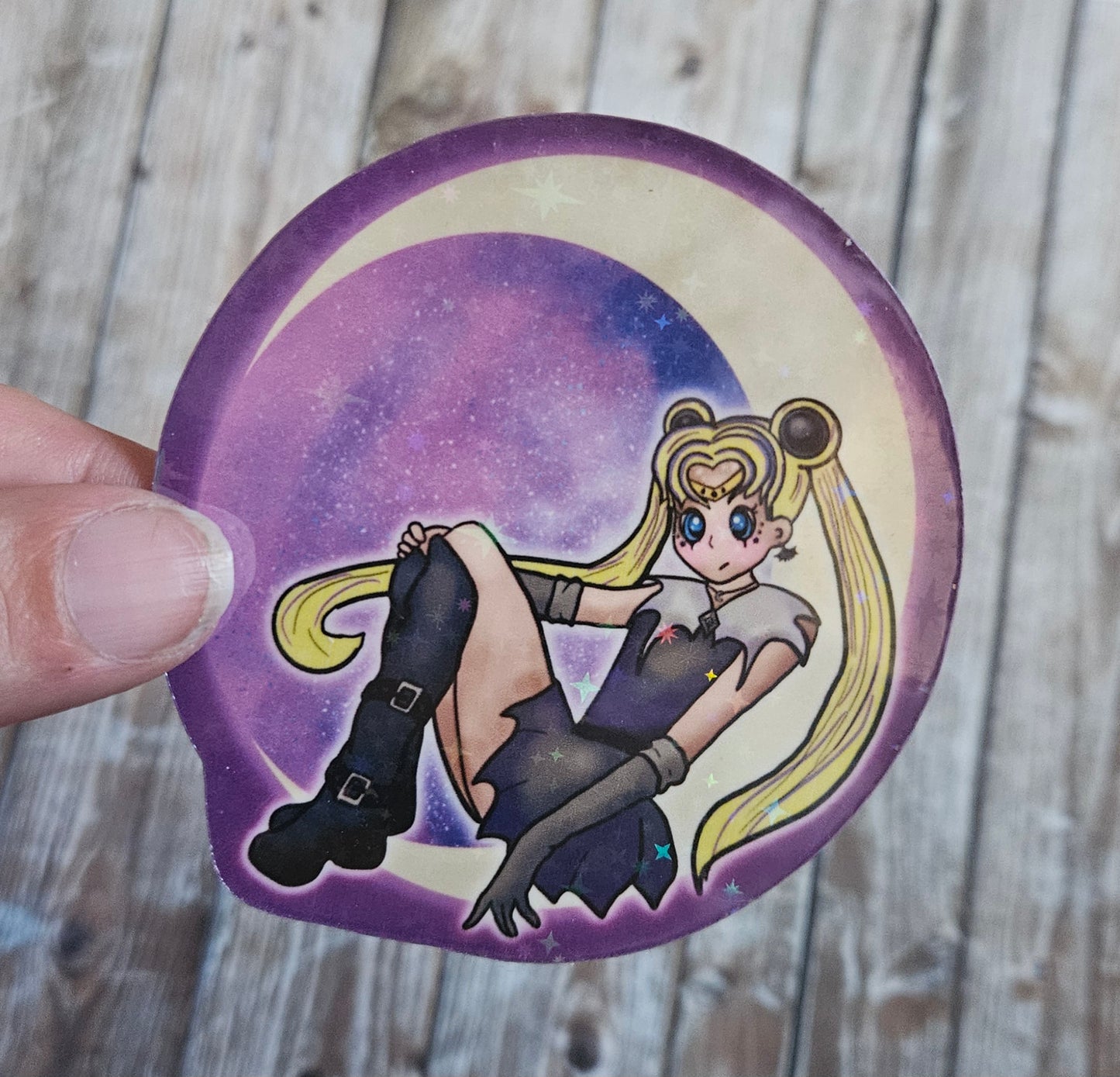 Moon girl sitting on a crescent moon sticker for water bottle