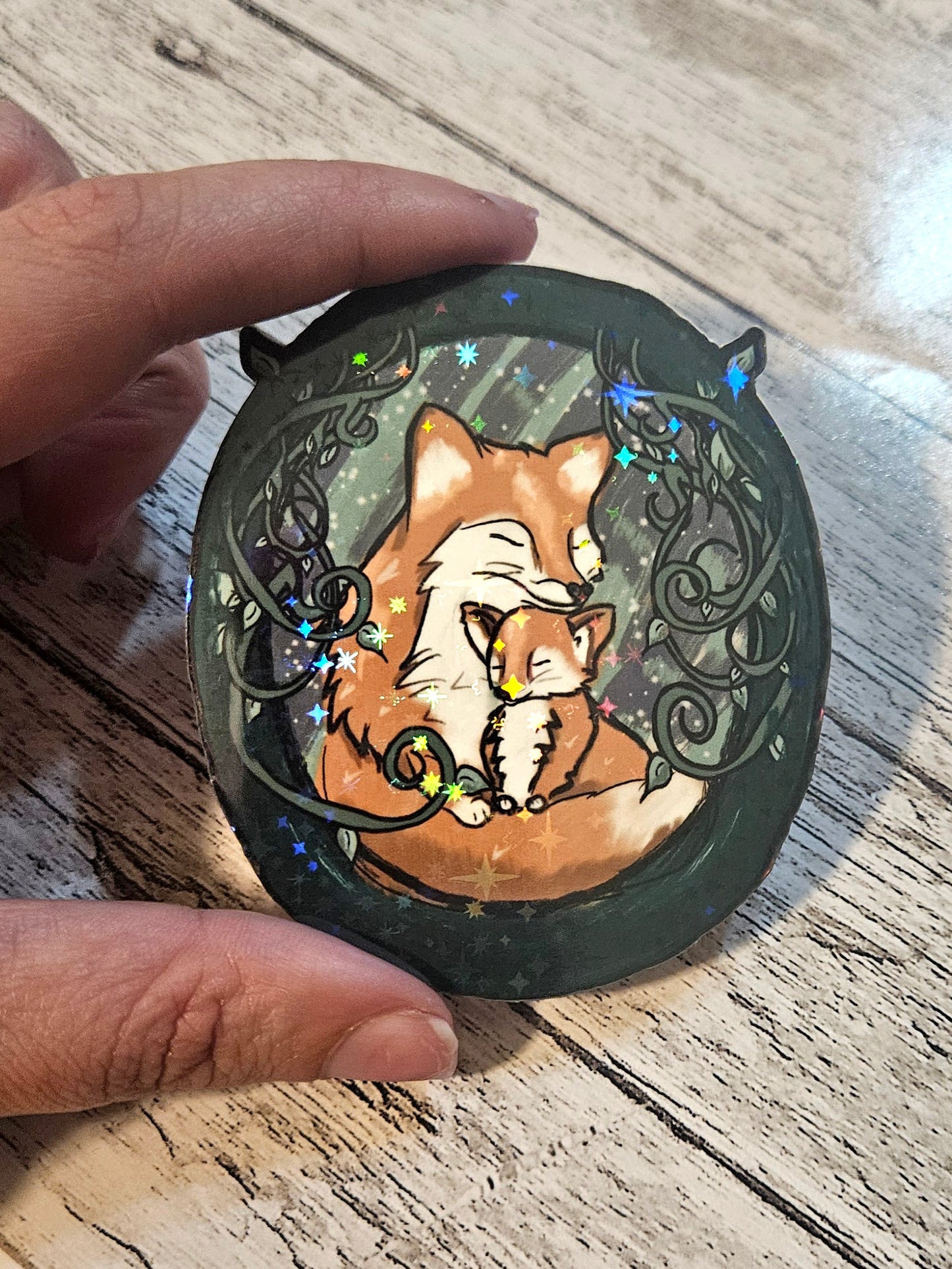 Mama and baby fox cottagecore aesthetic sticker for water bottle
