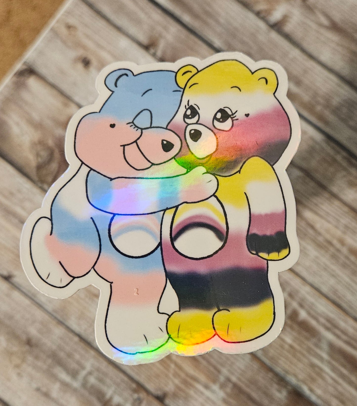 Trans and nonbinary colors hugging bears sticker