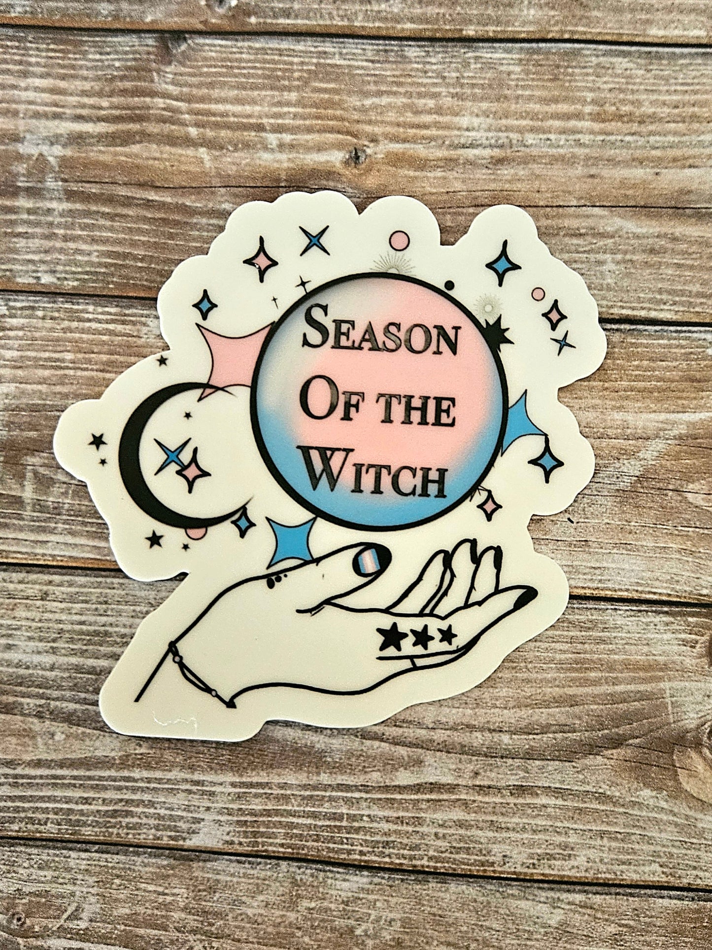 Season of the witch crystal ball hand sticker subtle trans sticker for water bottle