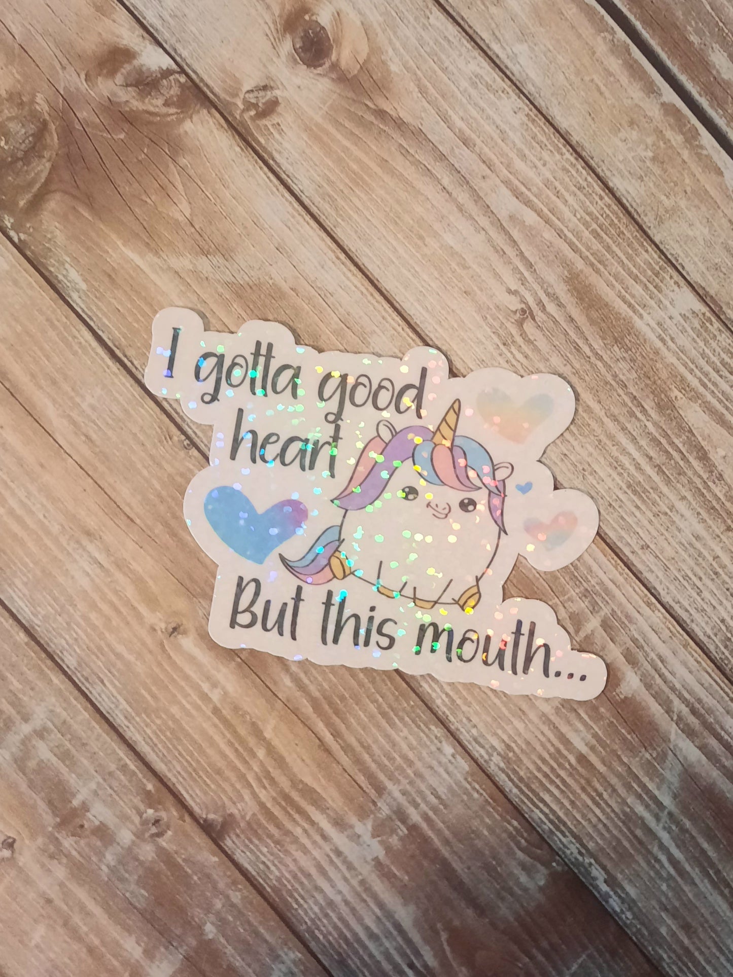 I got a good heart, but this mouth unicorn sticker for water bottle