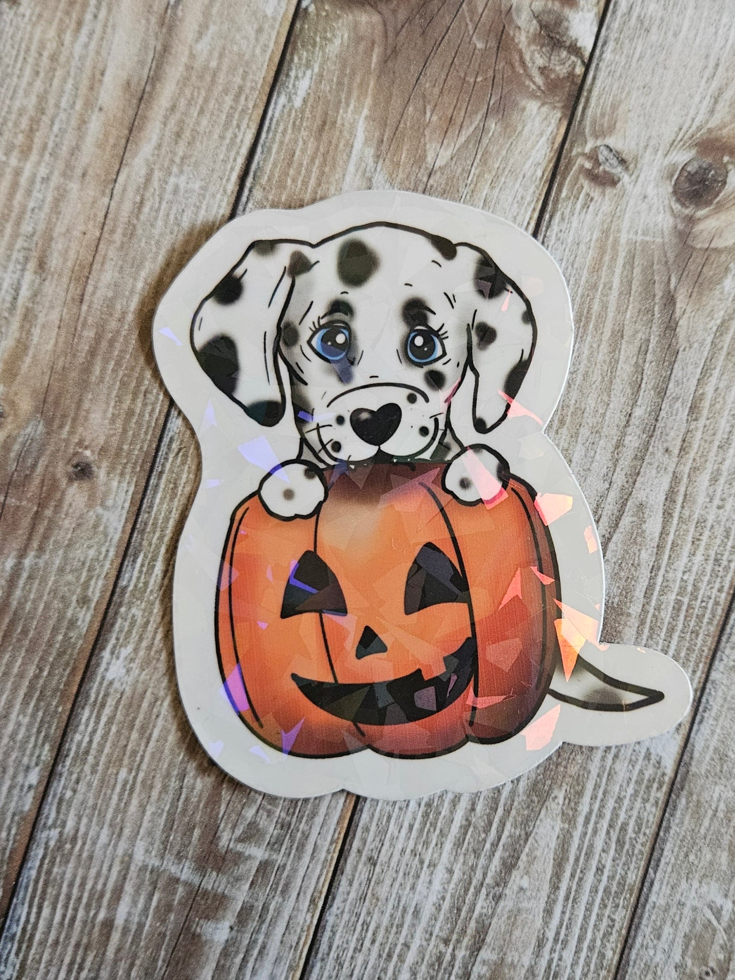 Dalmatian puppy in a pumpkin sticker for water bottle