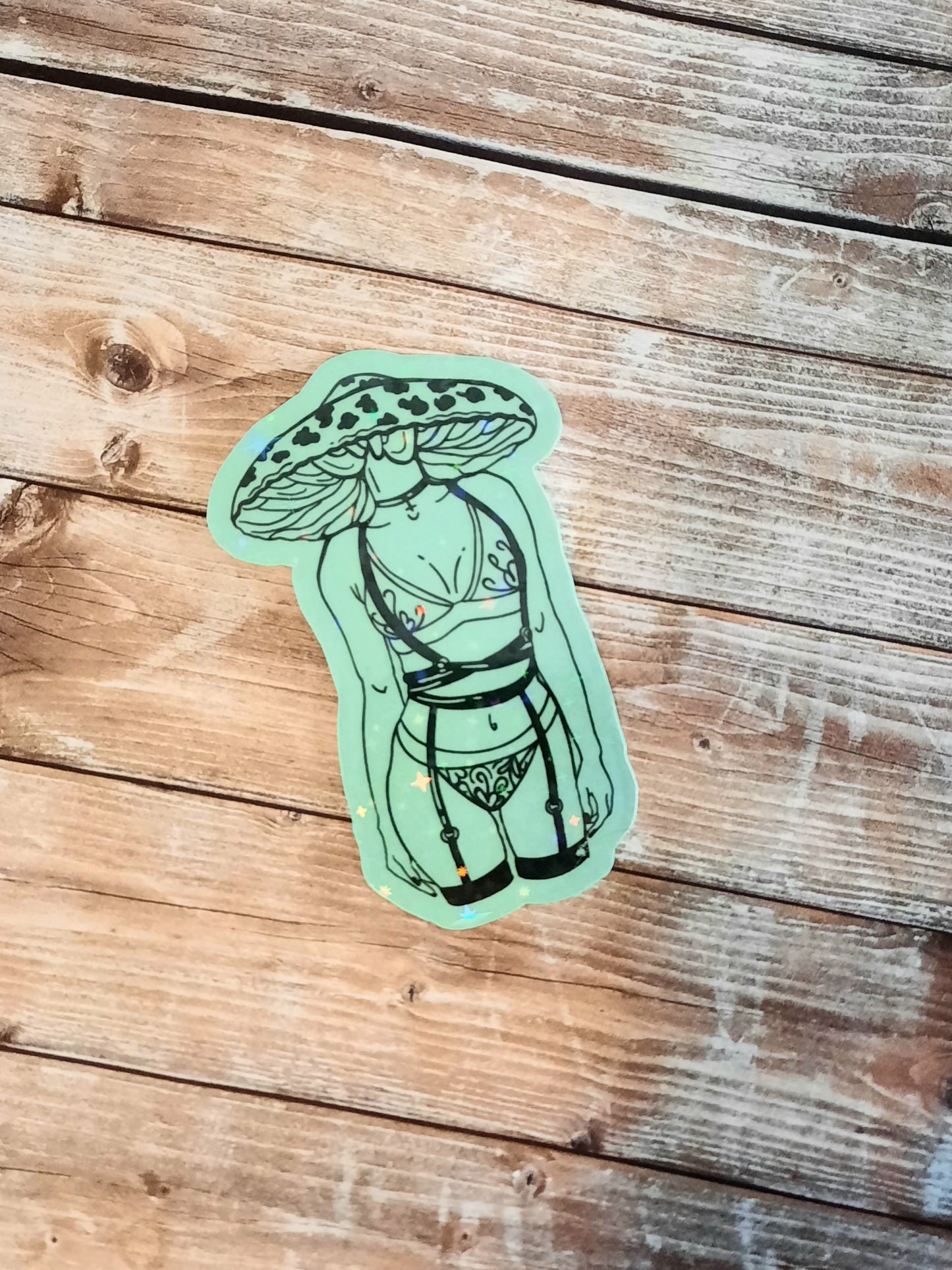 Glow in the dark Mushroom head lady sticker