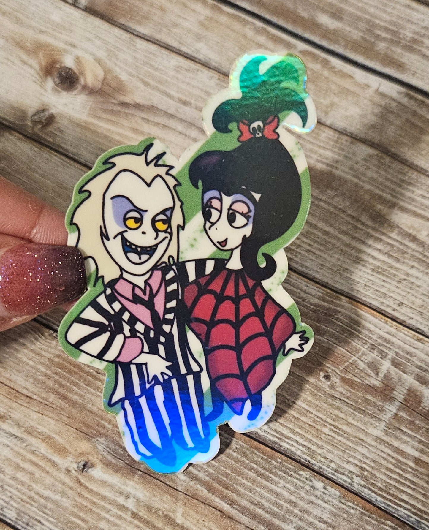 Beetle guy and goth girl cartoon sticker