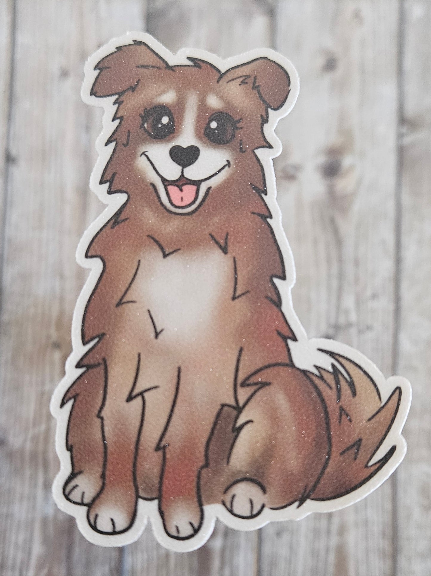 Adorable brown Australian Shepard dog sticker for water bottle, Aussie dog sticker for laptop