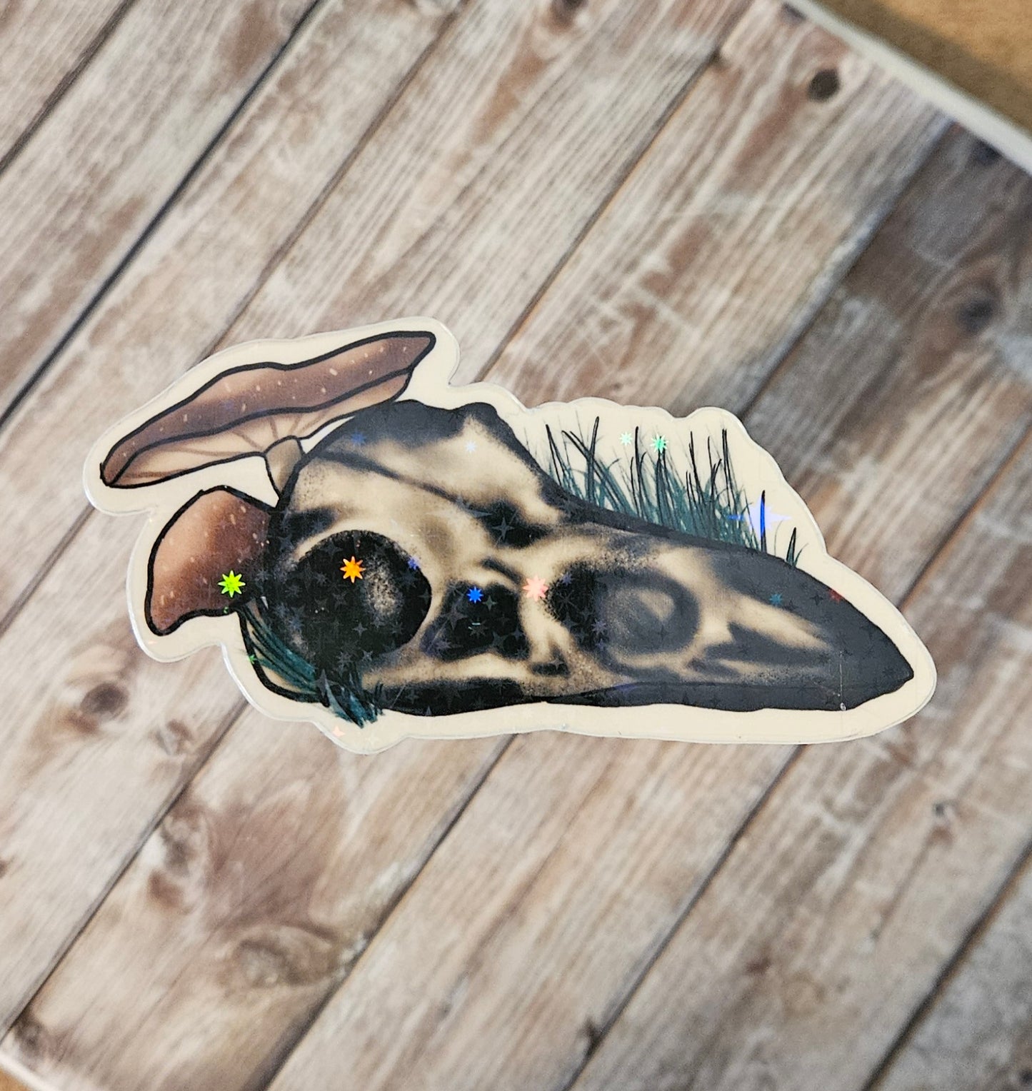 Glow in the dark raven skull sticker