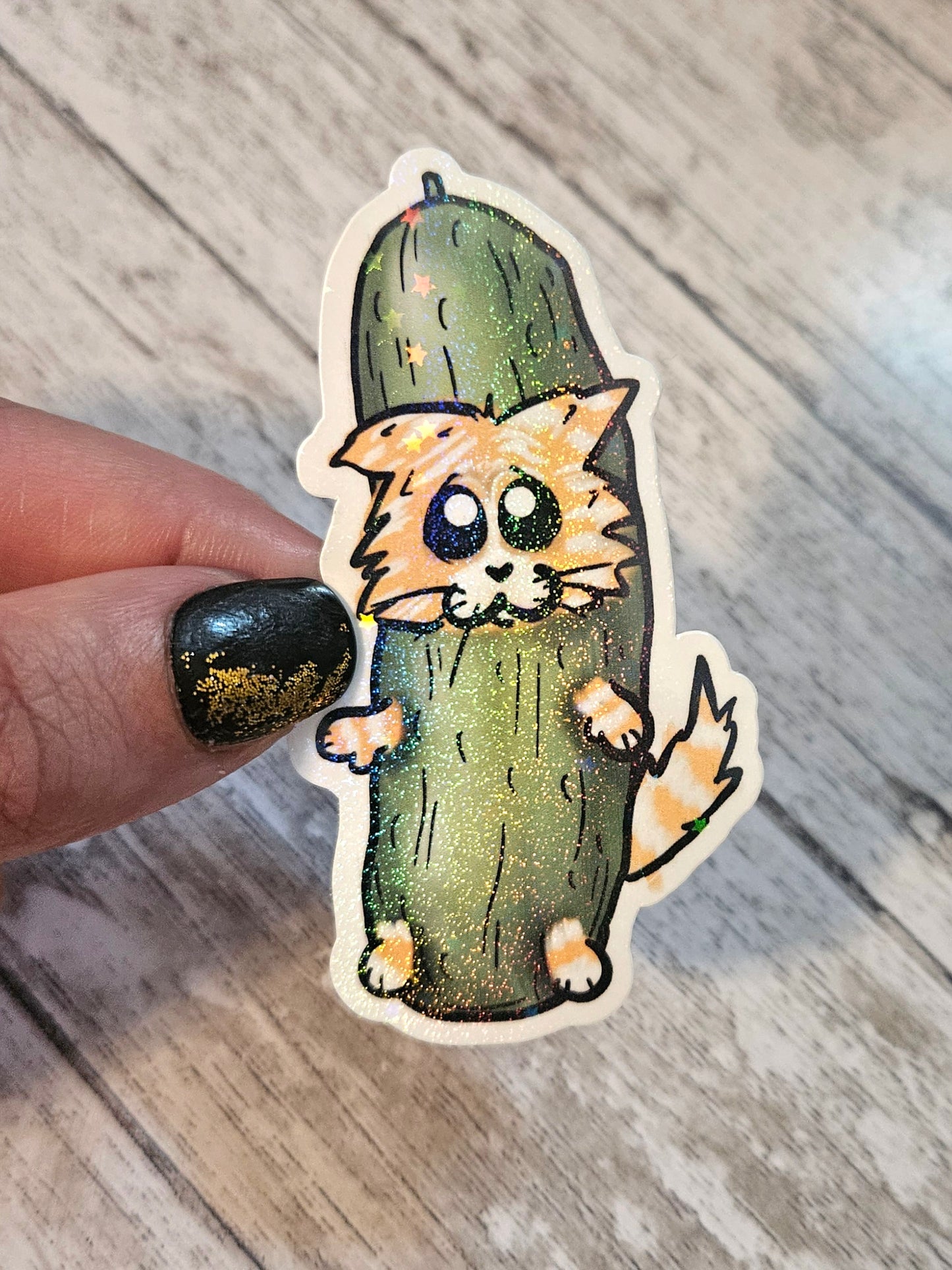 Sad lil pickle cat sticker for water bottle