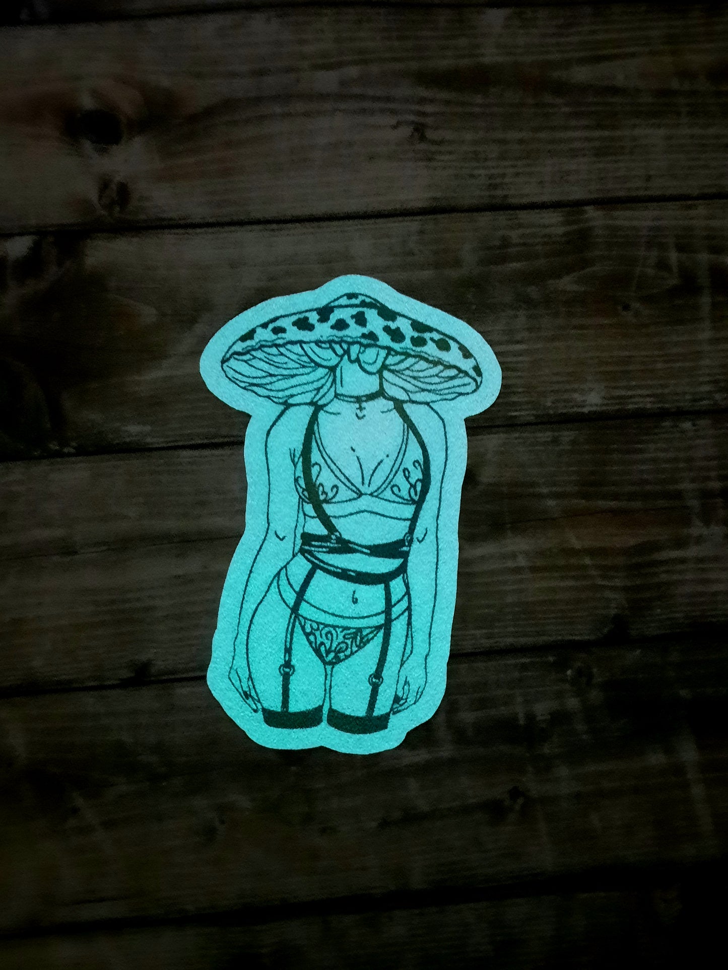 Glow in the dark Mushroom head lady sticker