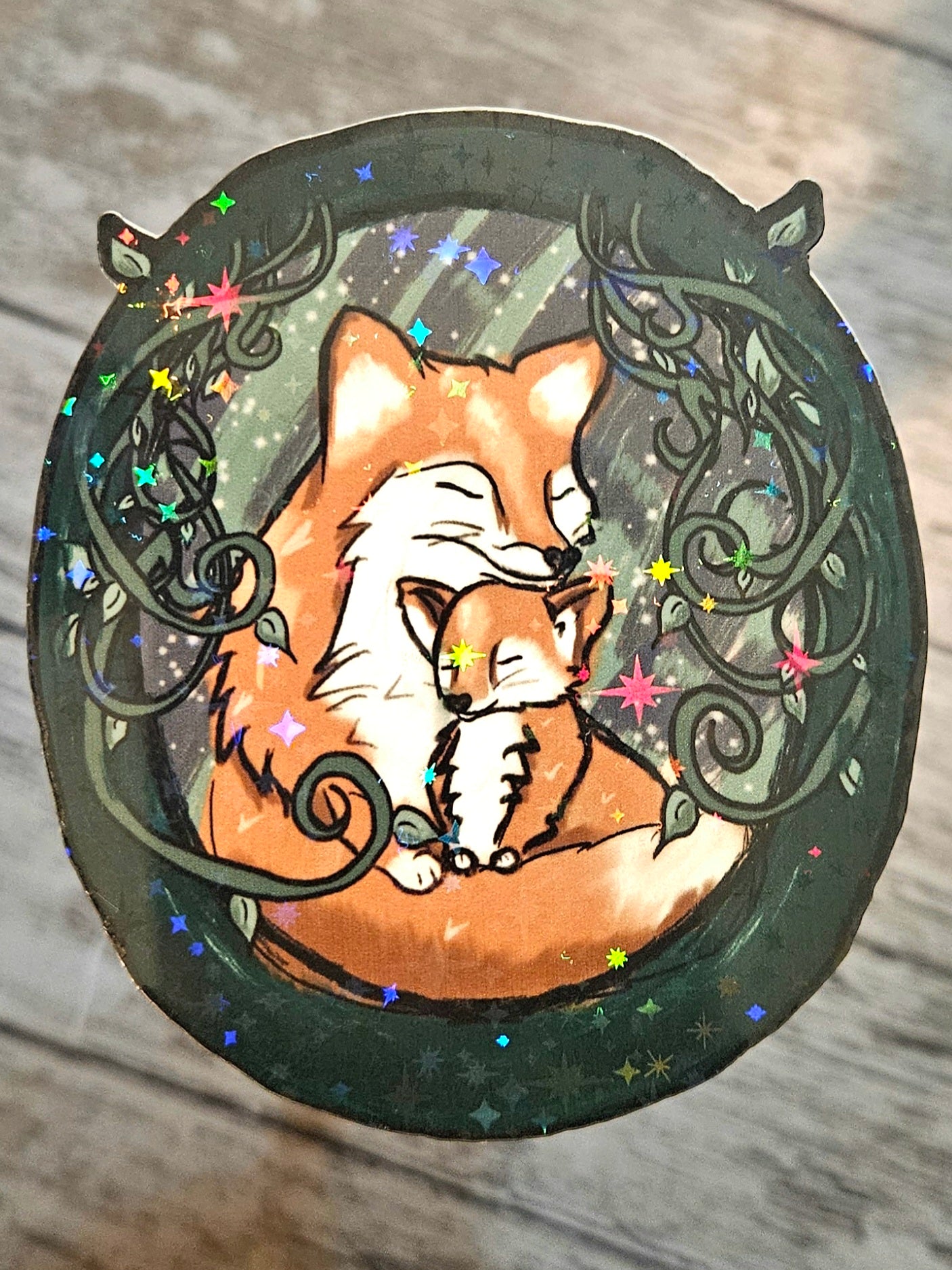 Mama and baby fox cottagecore aesthetic sticker for water bottle