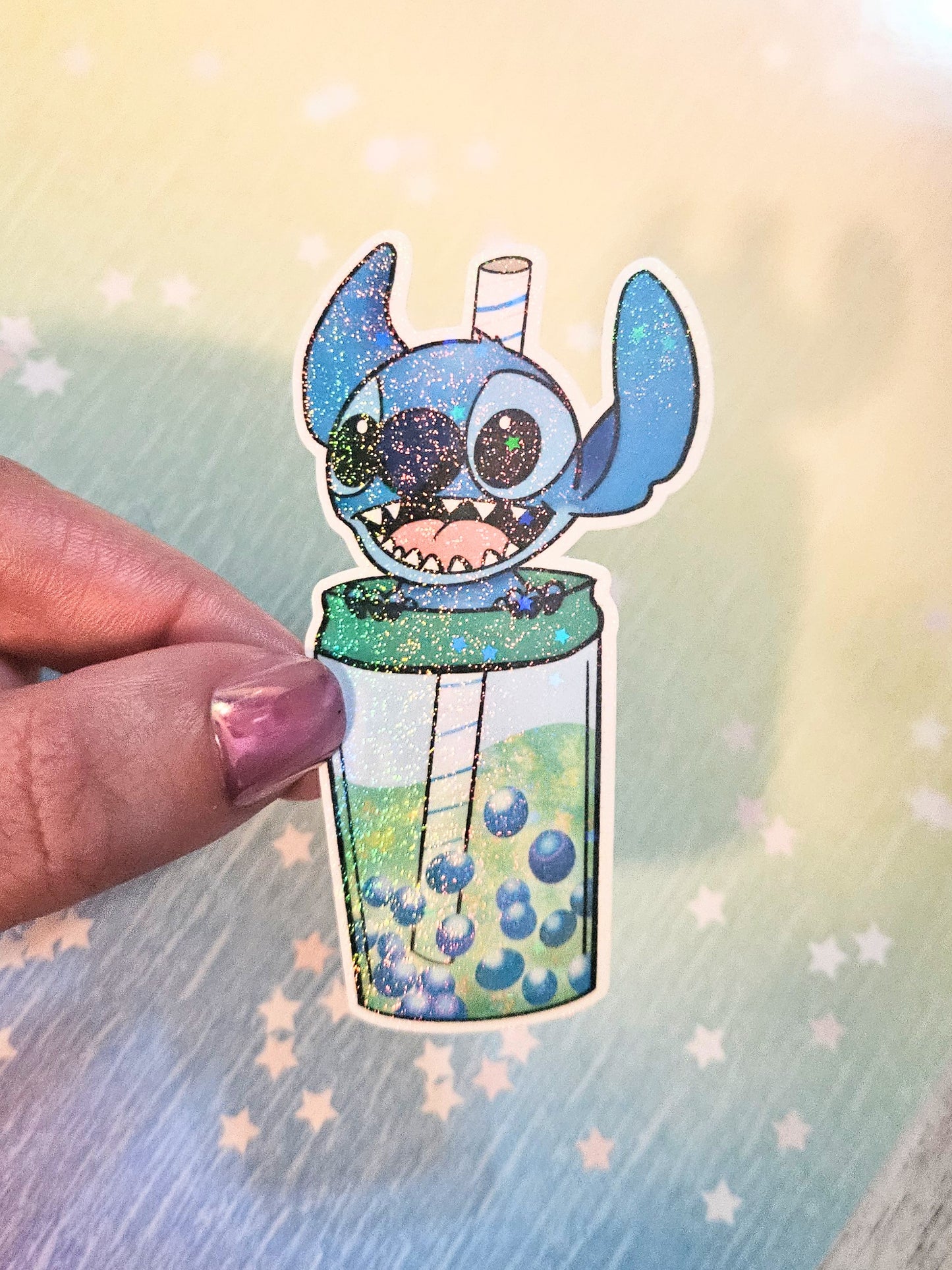 Blue alien cutie boba sticker