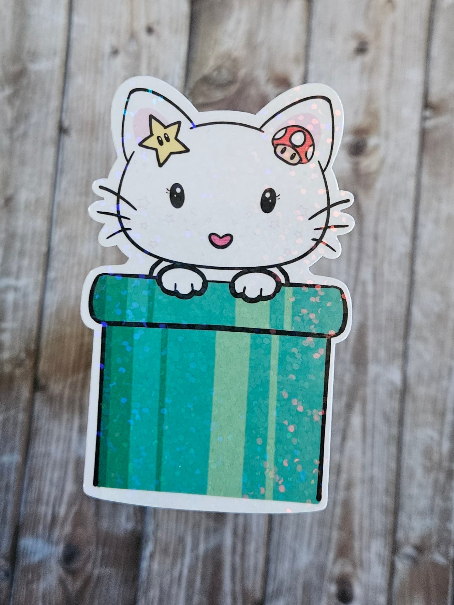 Kitty in a video game tube sticker for water bottle