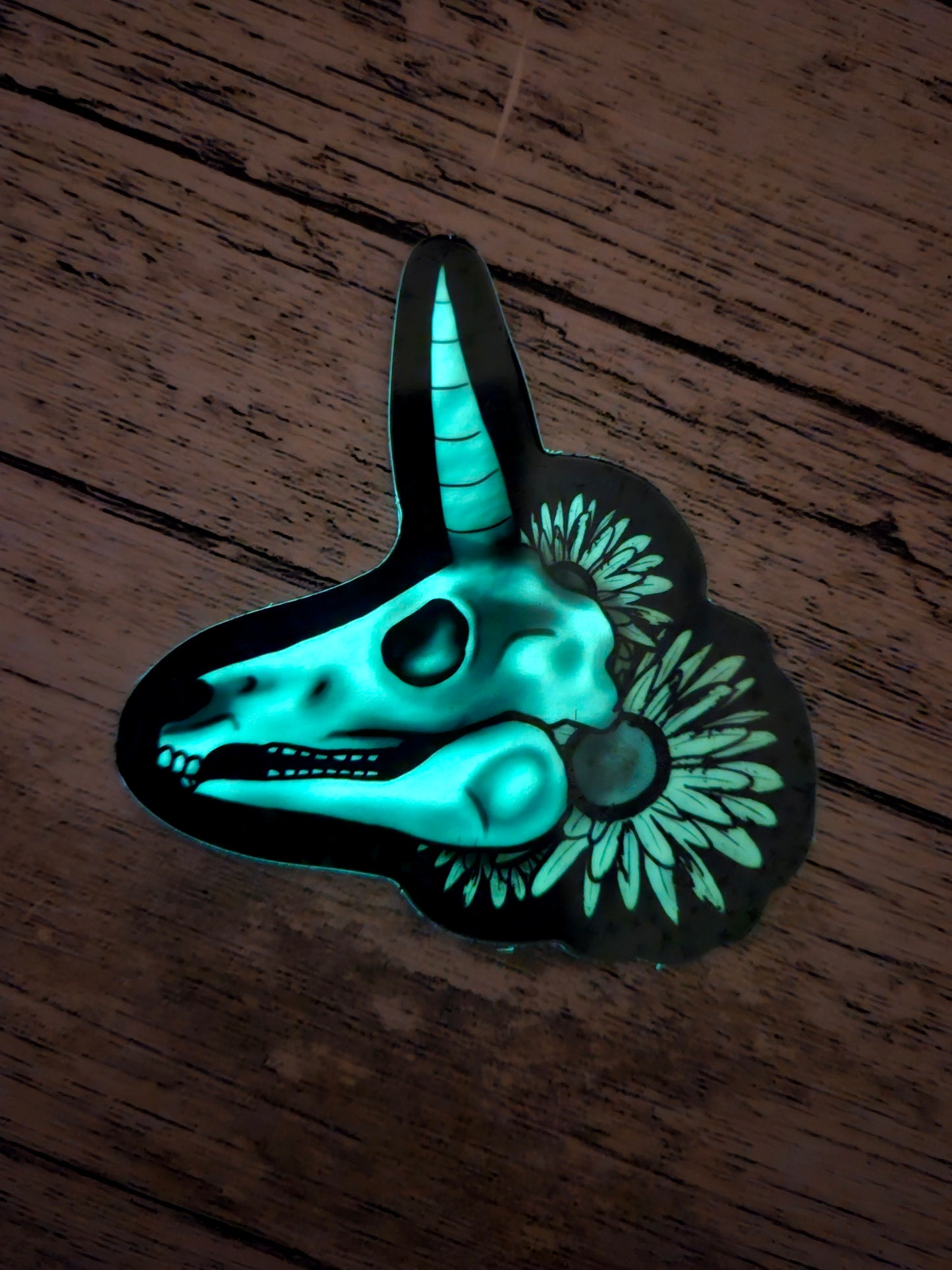 Glow in the dark unicorn skull sticker