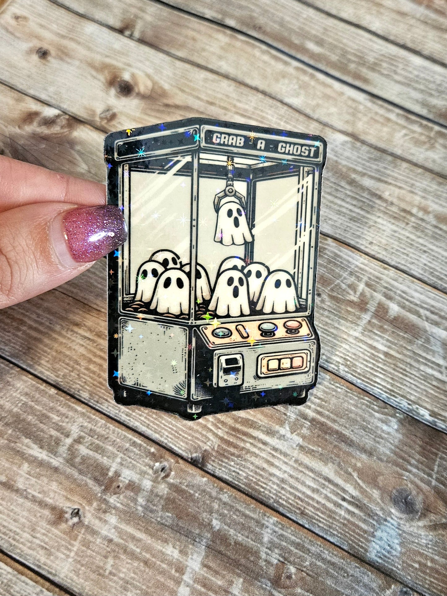 Glow in the dark ghost claw machine sticker for water bottle or laptop