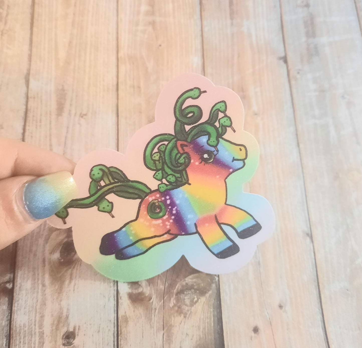 Medusa pony sticker, rainbow pony with Medusa snake hair sticker for water bottle