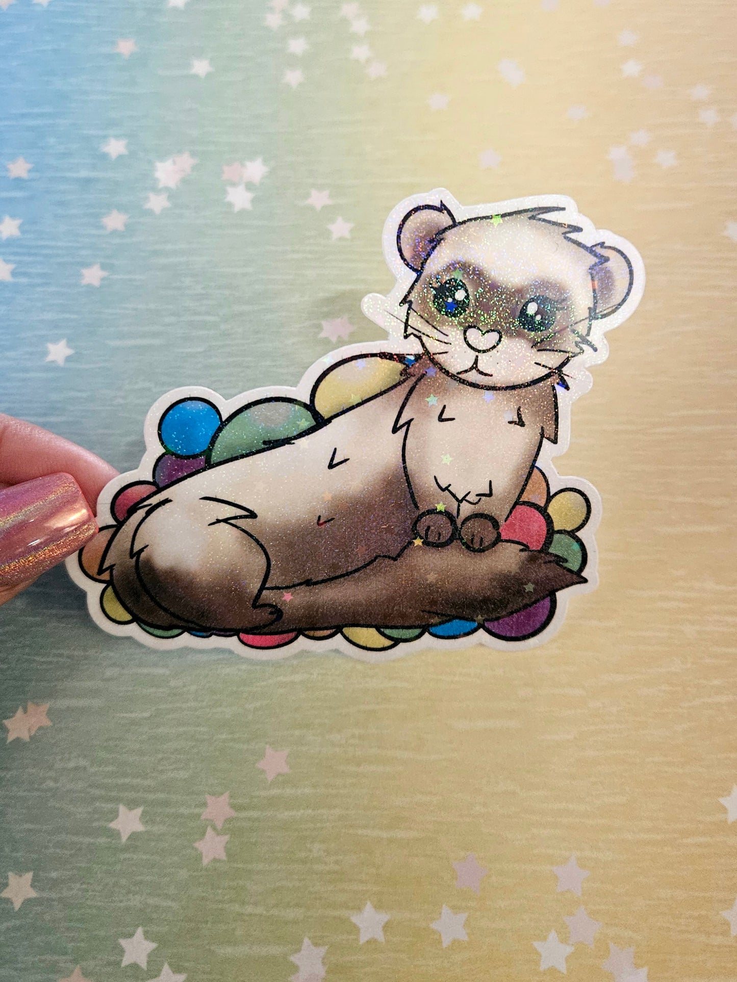 Adorable ferret in a ball pit sticker for water bottle