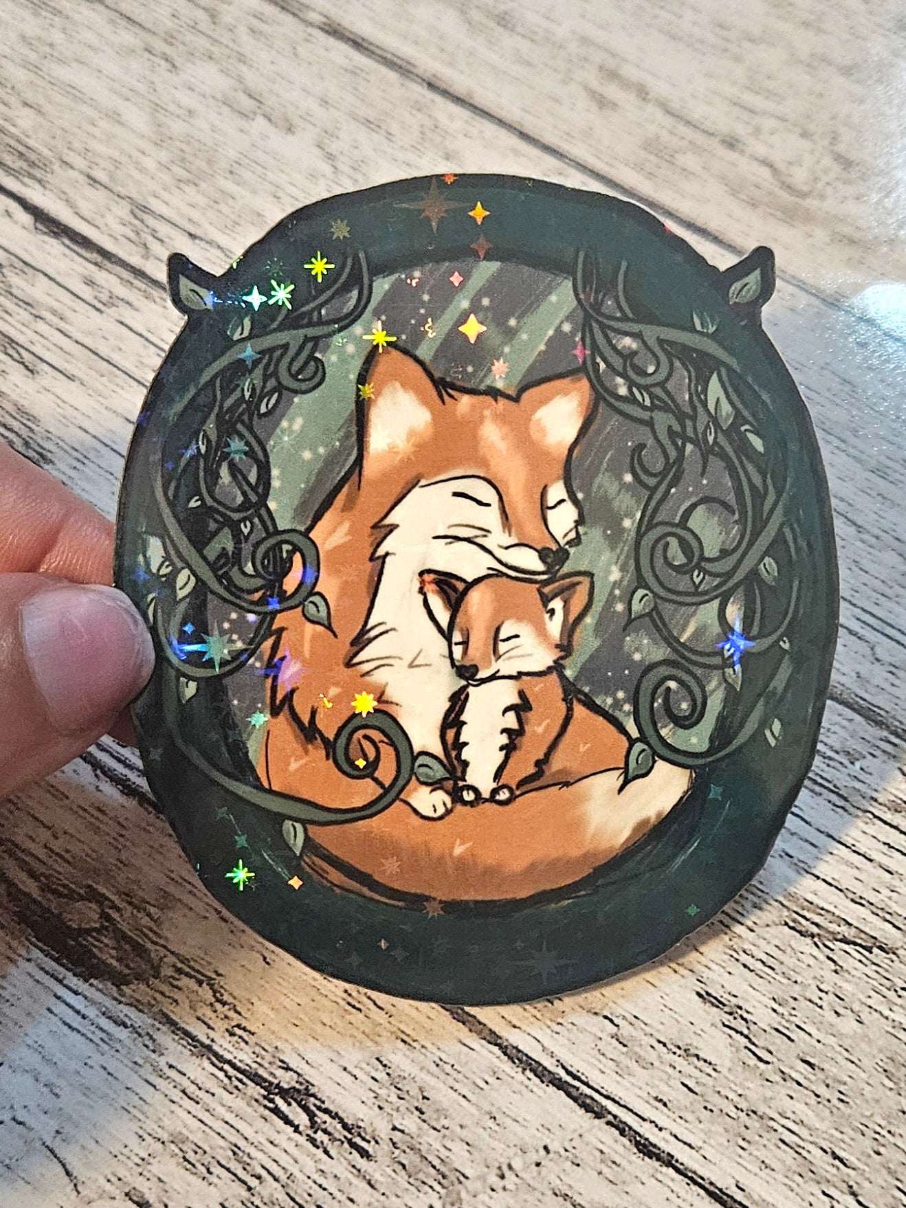 Mama and baby fox cottagecore aesthetic sticker for water bottle