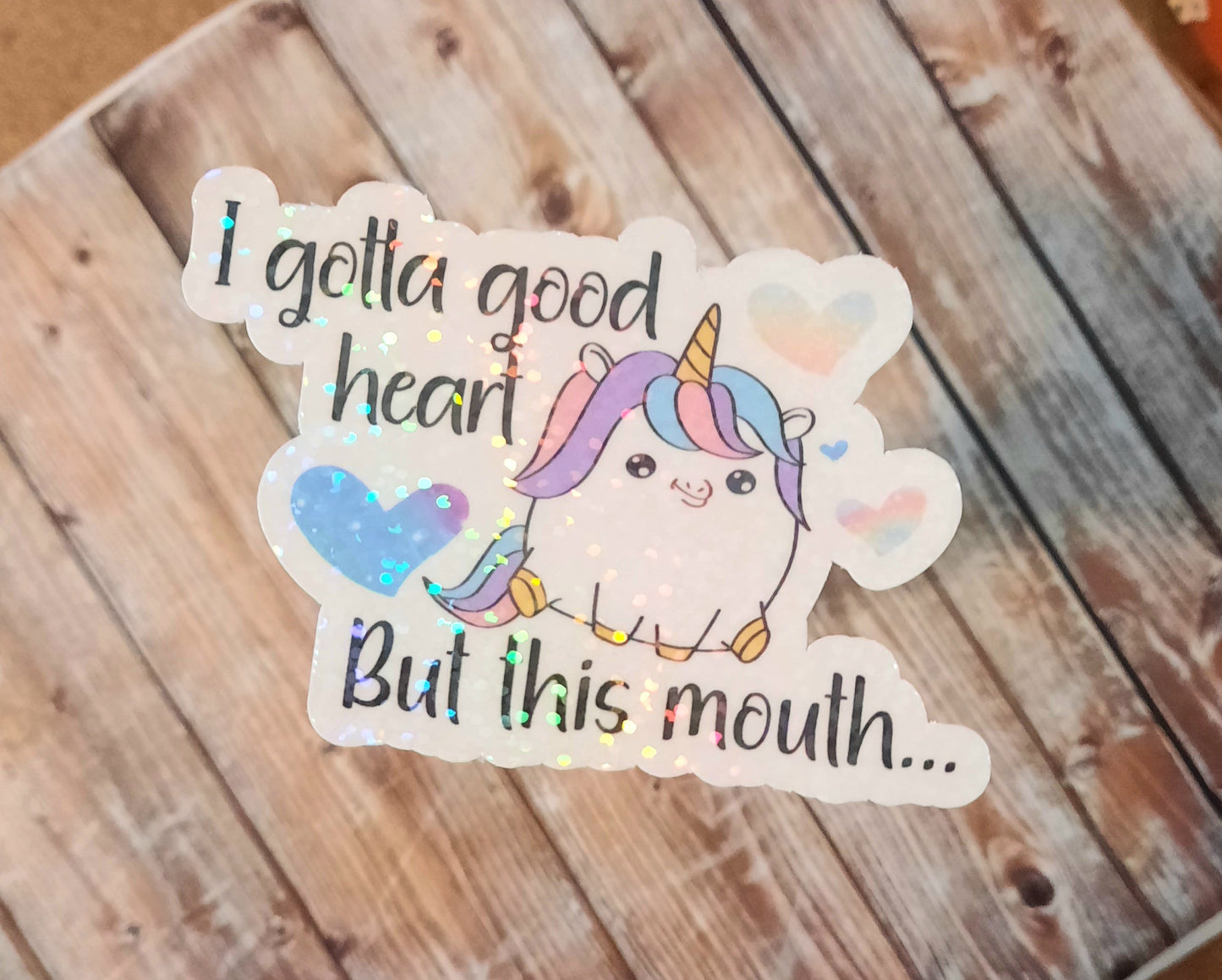 I got a good heart, but this mouth unicorn sticker for water bottle