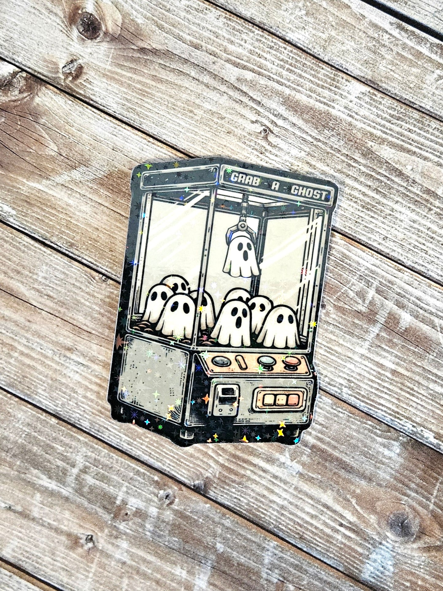 Glow in the dark ghost claw machine sticker for water bottle or laptop