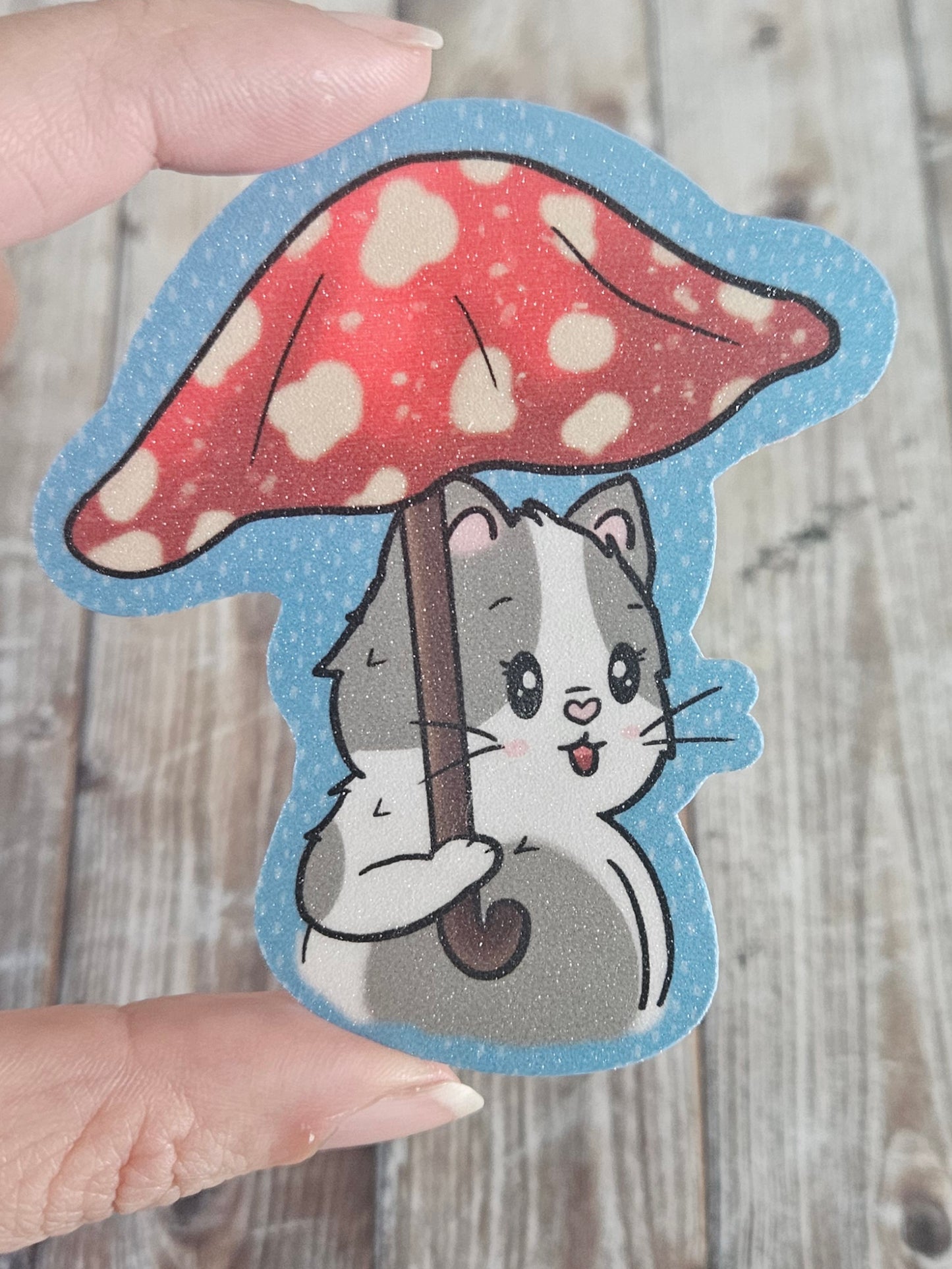 Cute mushroom umbrella kitty sticker for water bottle