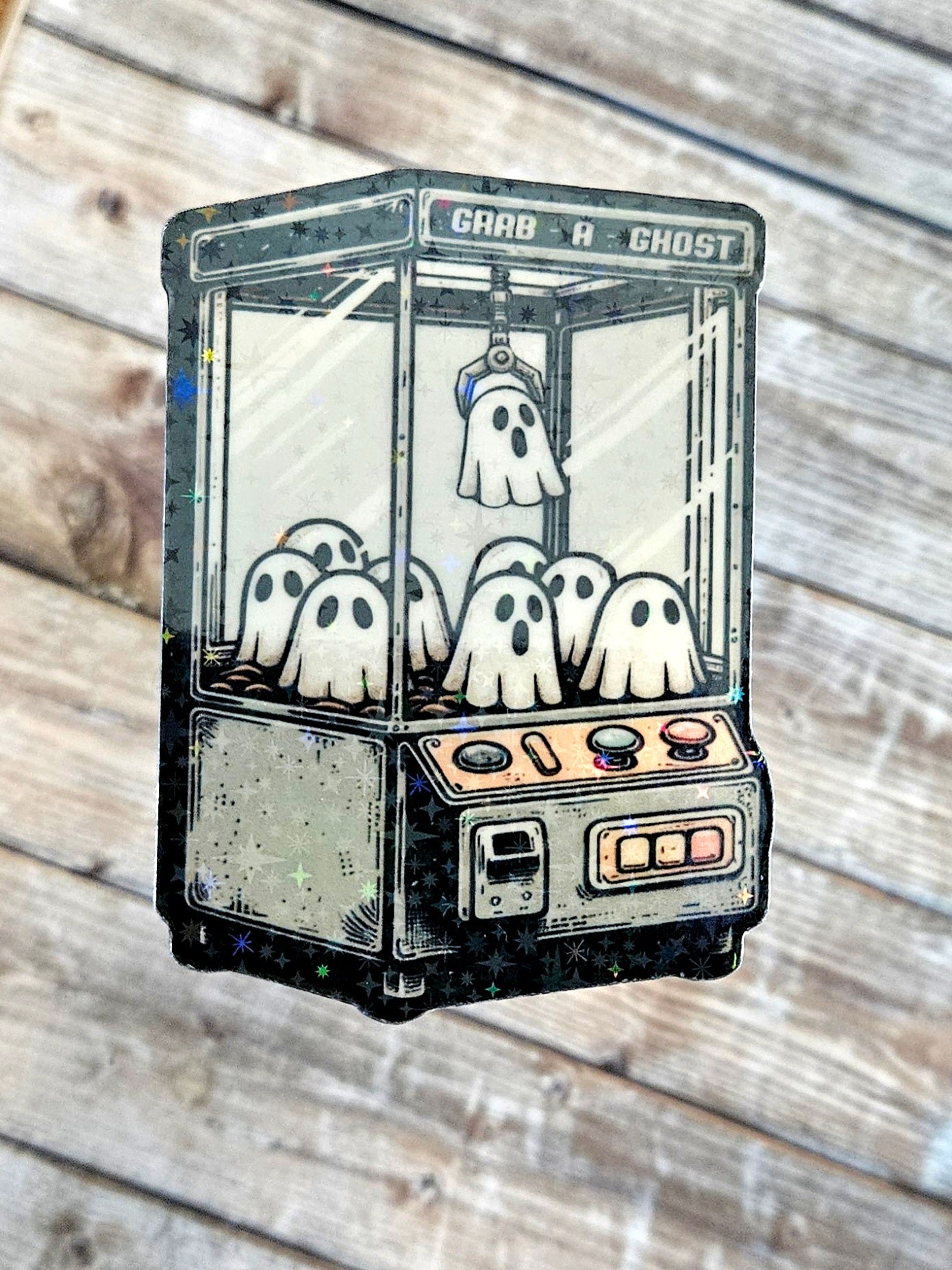 Glow in the dark ghost claw machine sticker for water bottle or laptop
