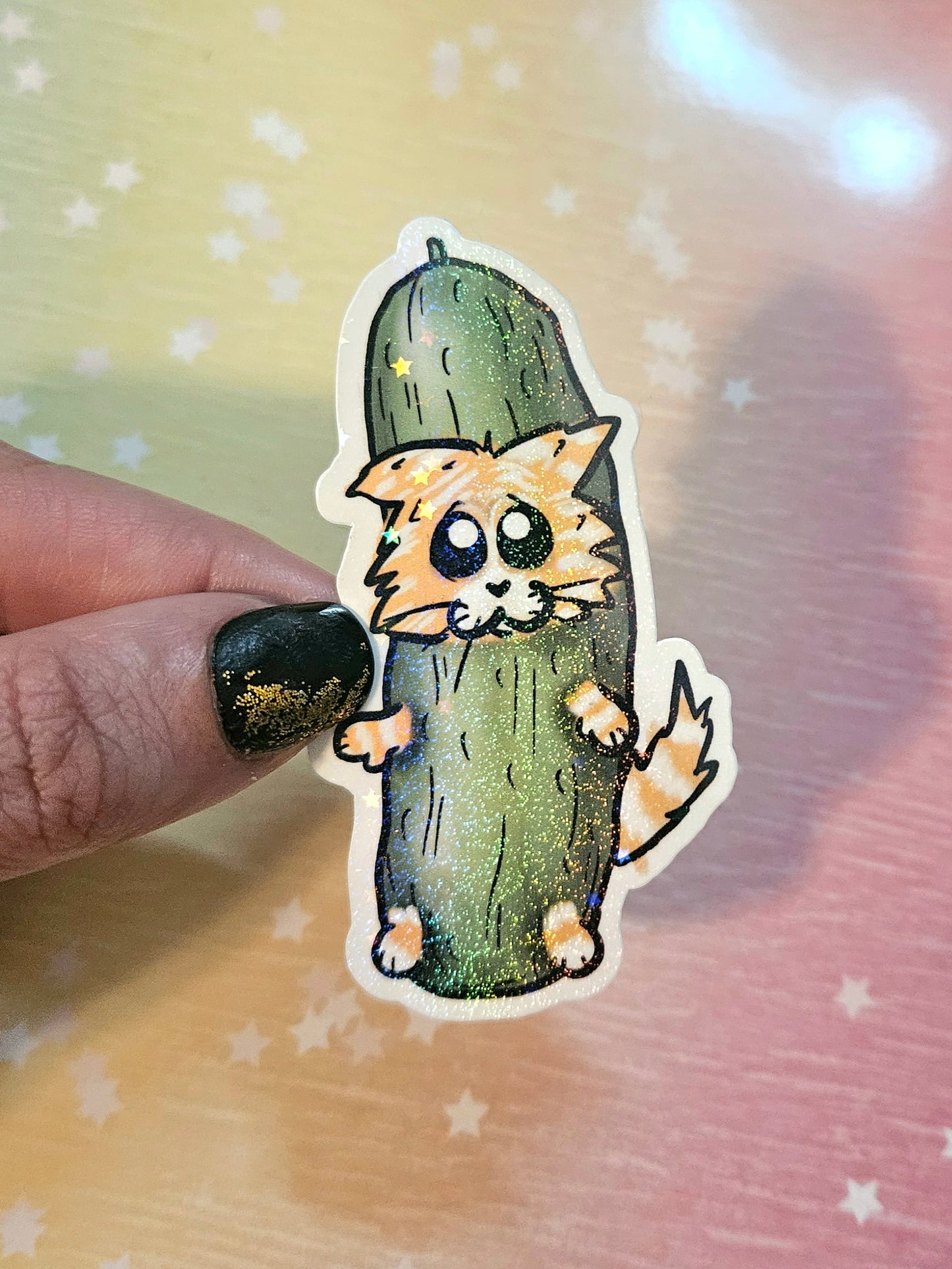 Sad lil pickle cat sticker for water bottle