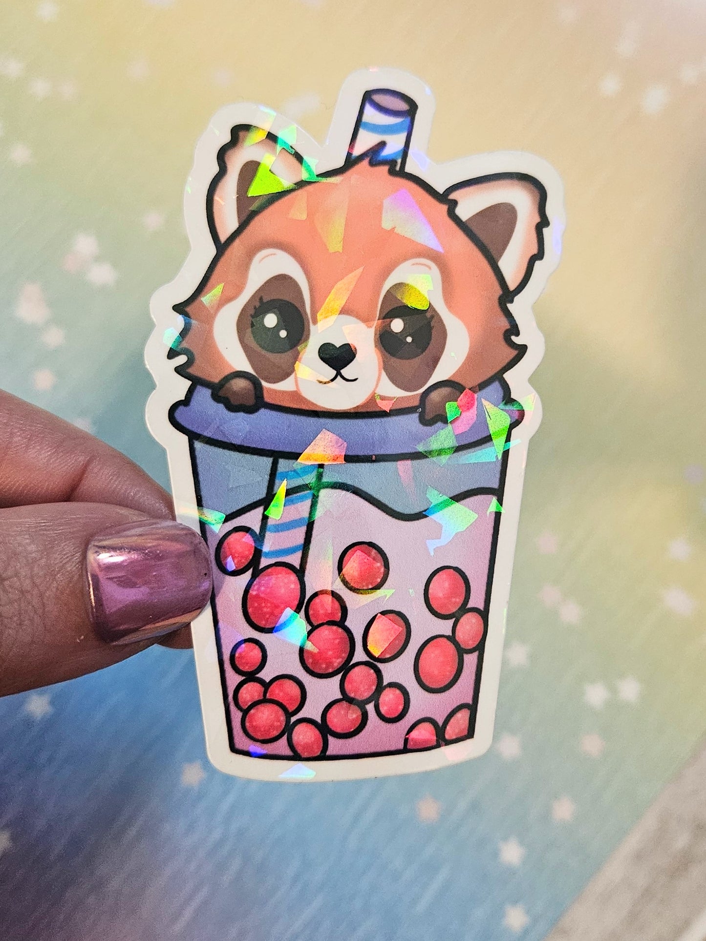 Adorable red panda boba sticker