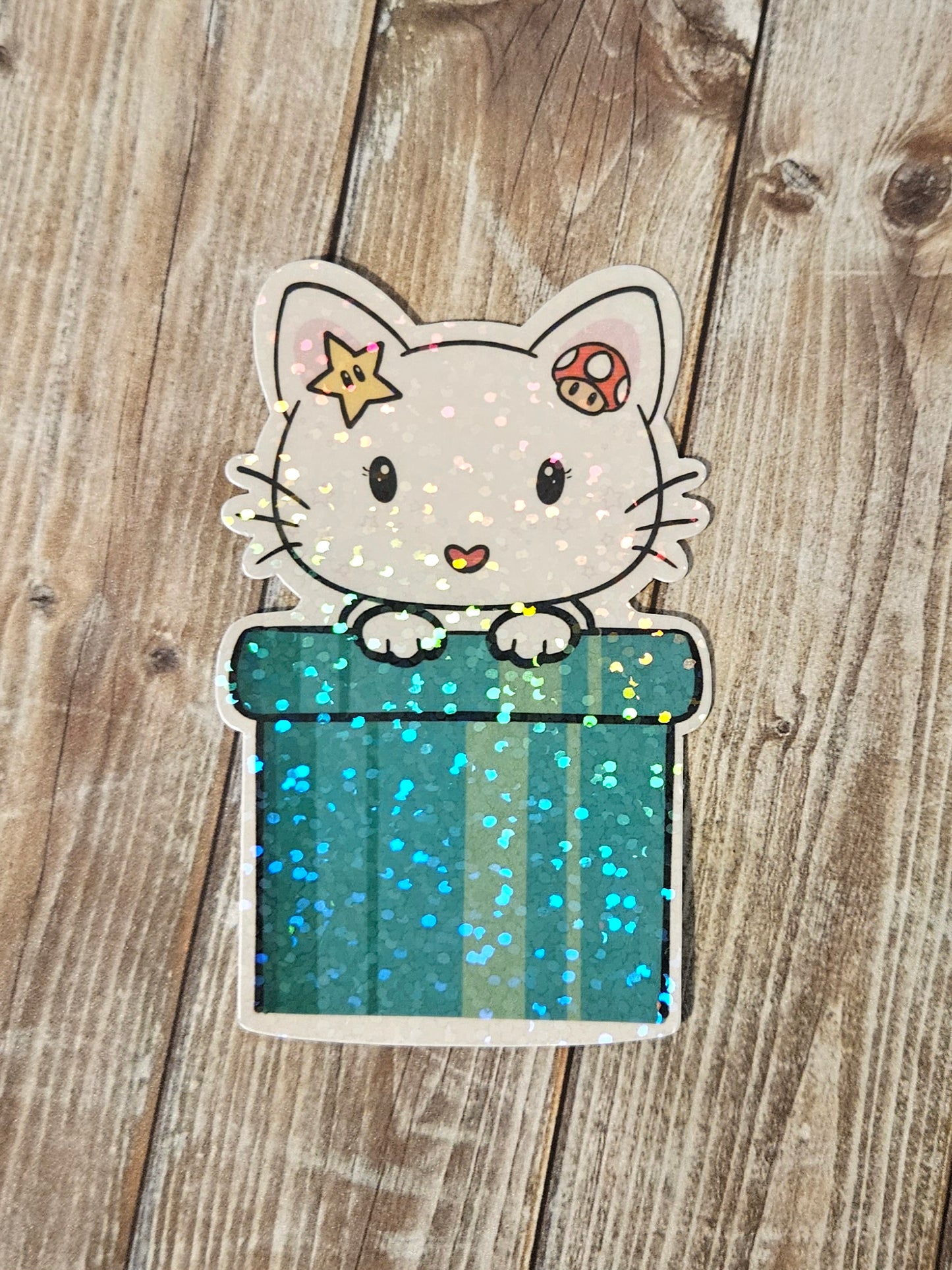 Kitty in a video game tube sticker for water bottle