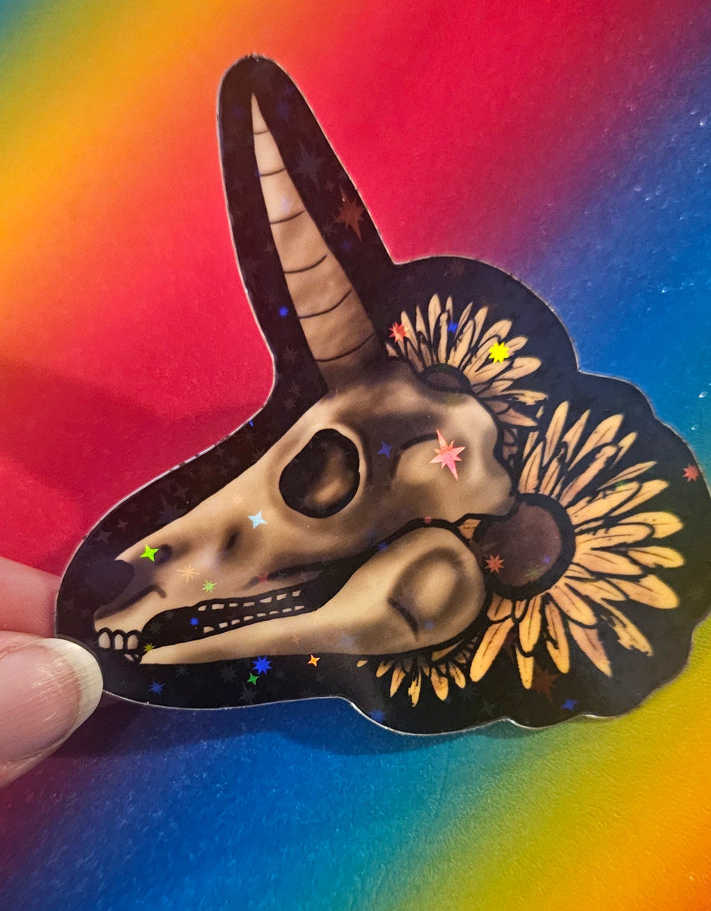 Glow in the dark unicorn skull sticker