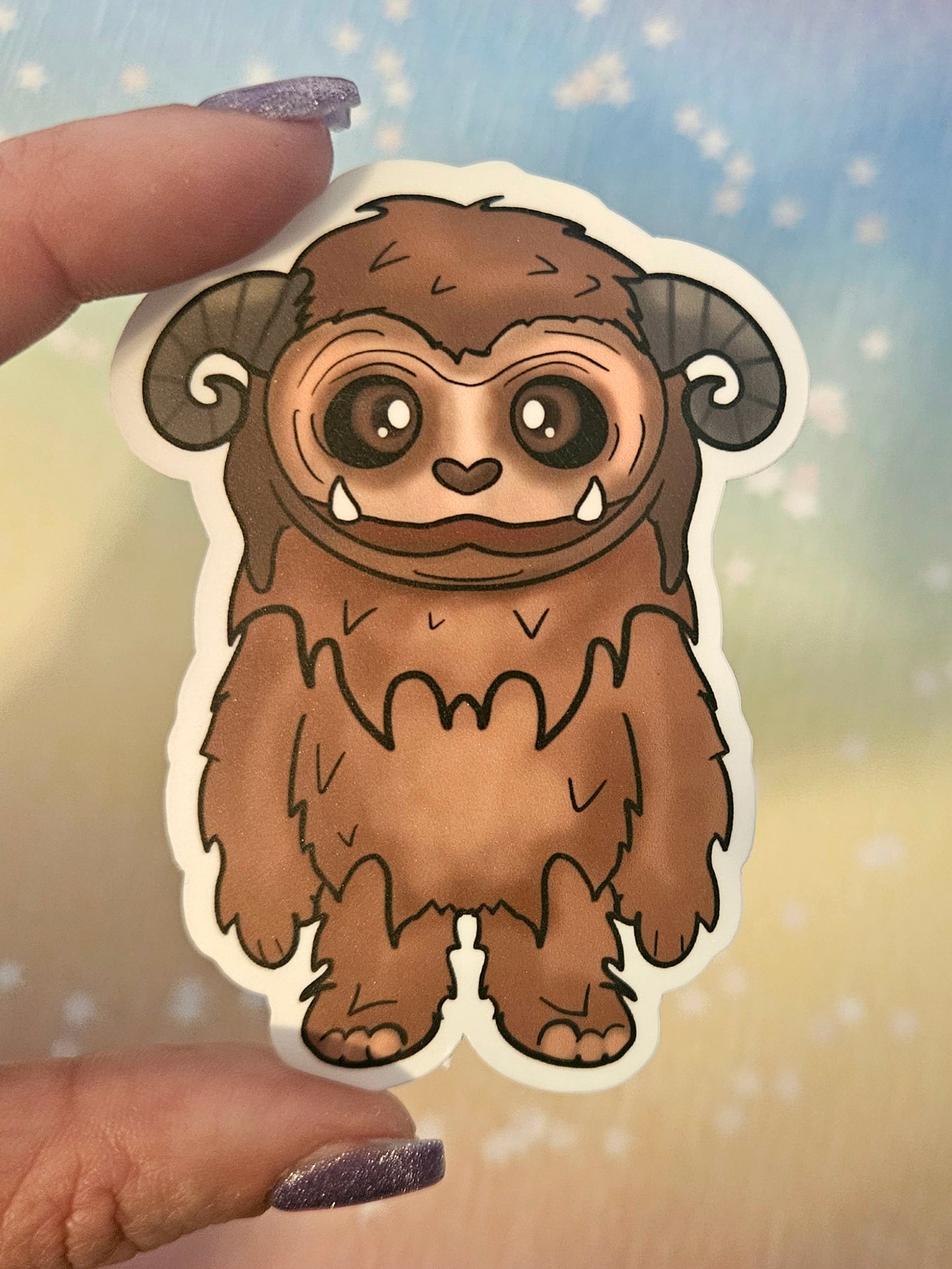 Cute brown monster Ludo sticker for water bottle