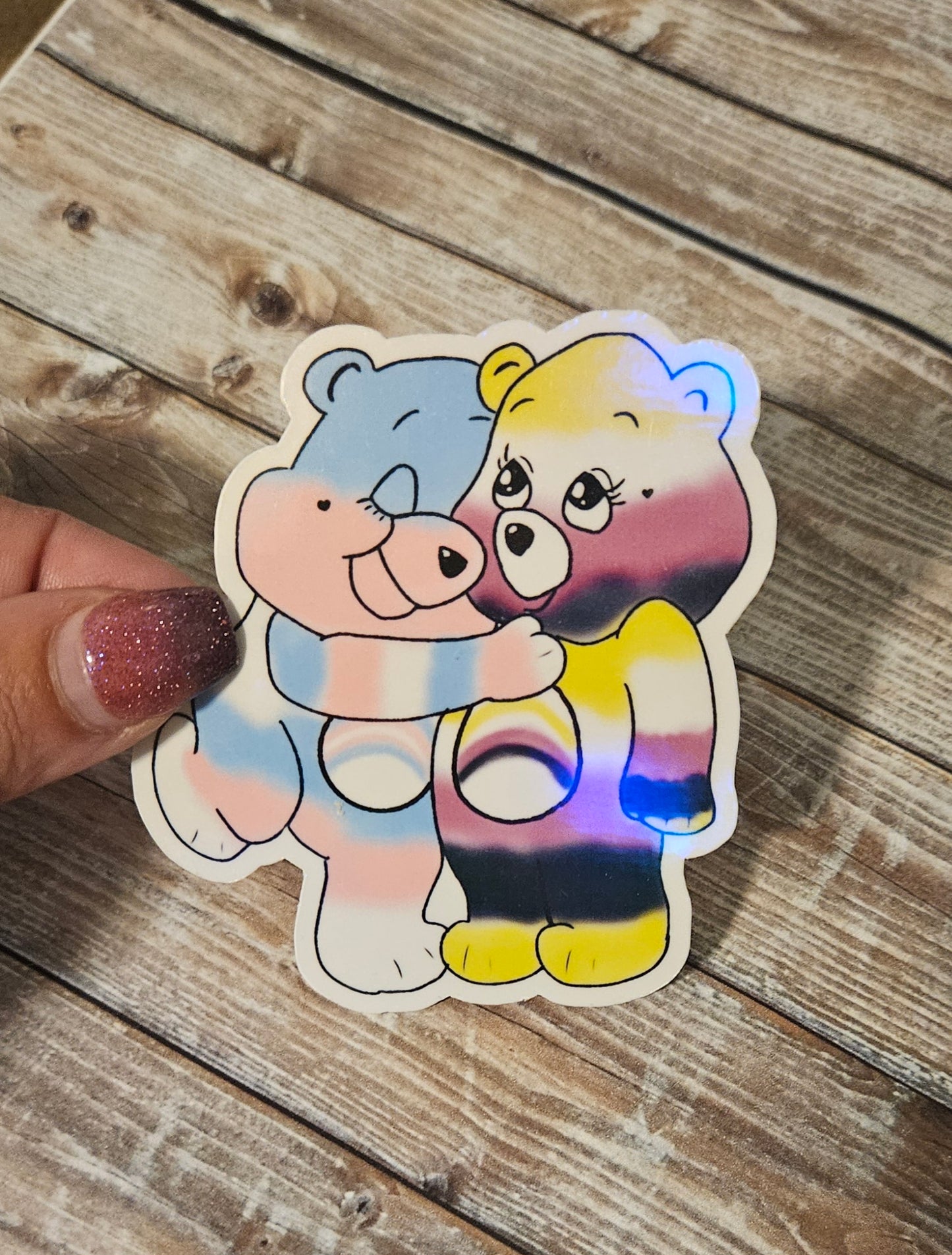 Trans and nonbinary colors hugging bears sticker