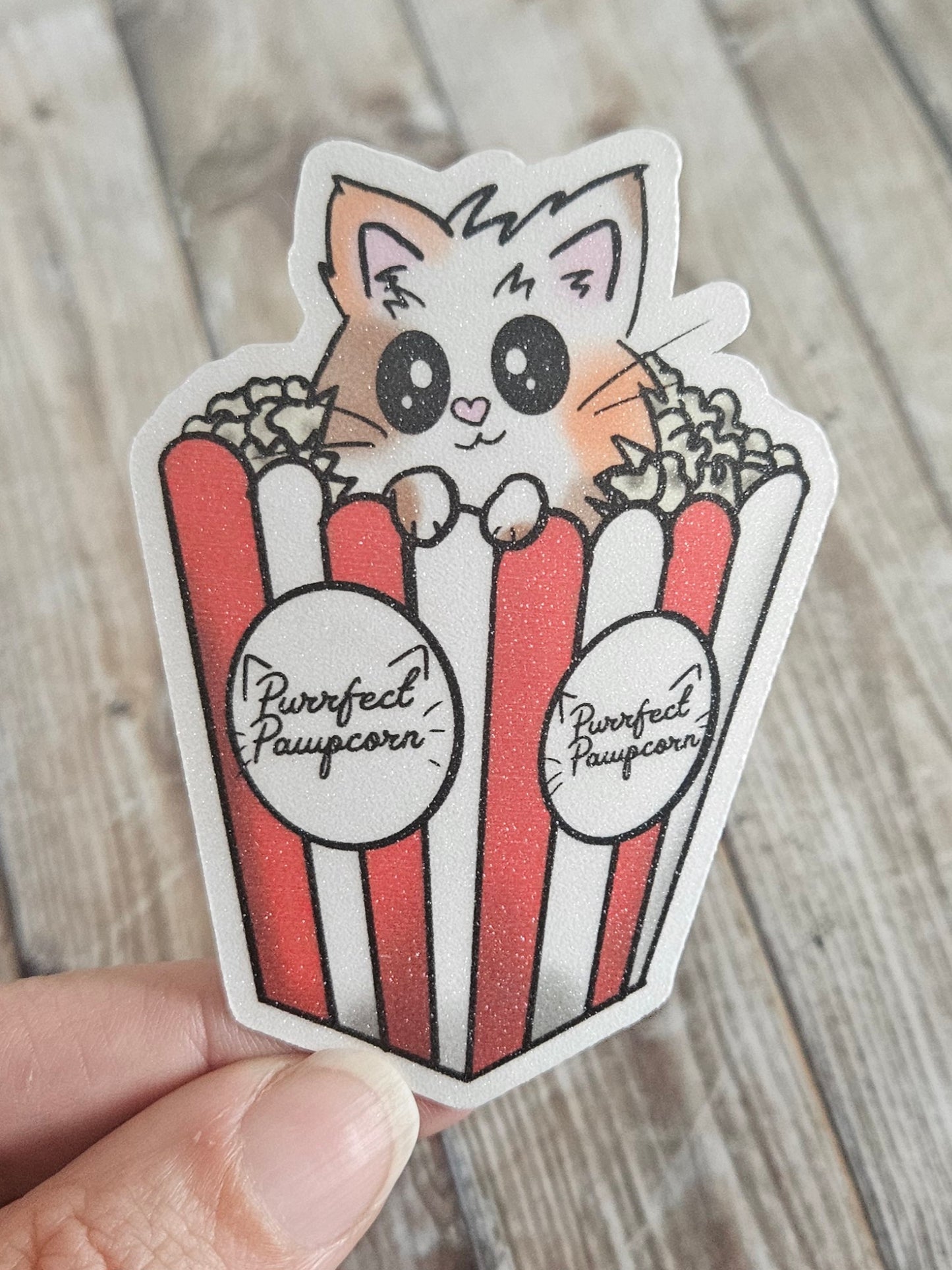 Cute calico popcorn kitty sticker for water bottle