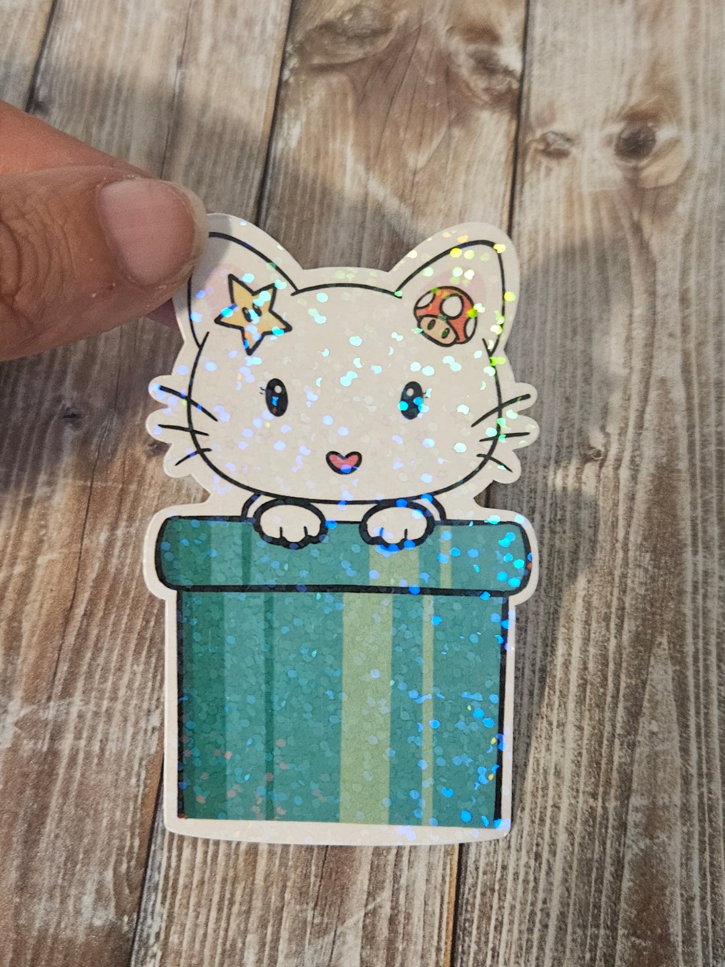 Kitty in a video game tube sticker for water bottle