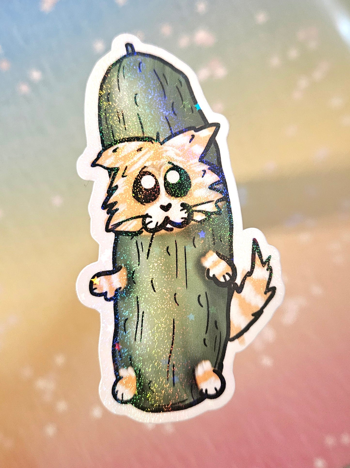 Sad lil pickle cat sticker for water bottle
