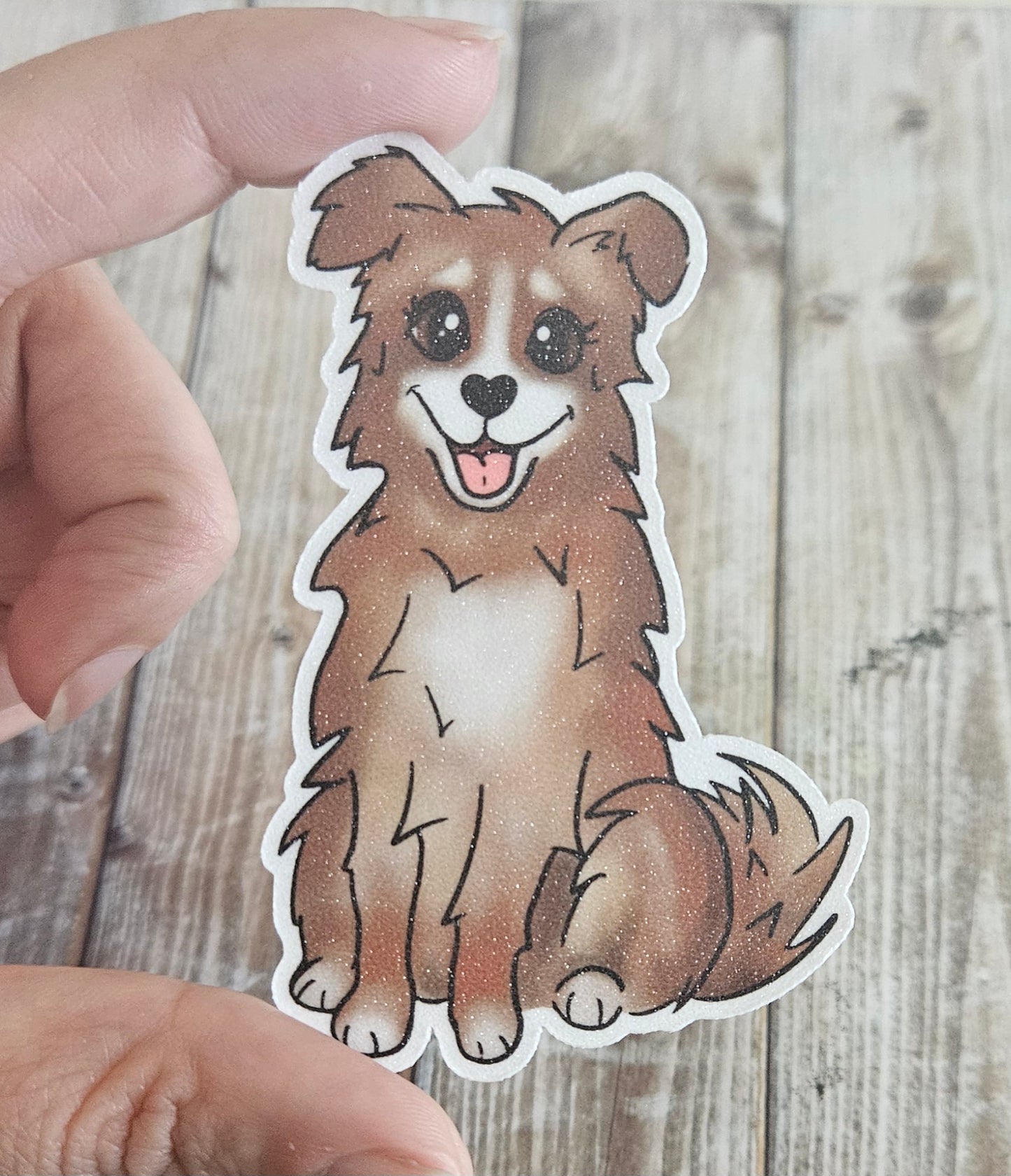 Adorable brown Australian Shepard dog sticker for water bottle, Aussie dog sticker for laptop