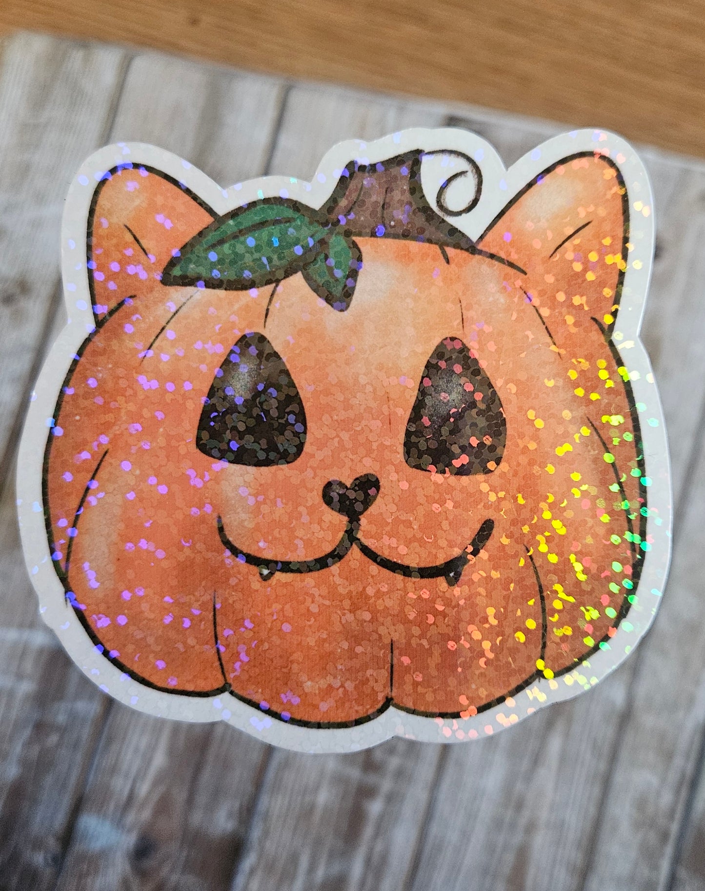 Pumpkin cat sticker for water bottle, cute sparkly cat sticker for laptop