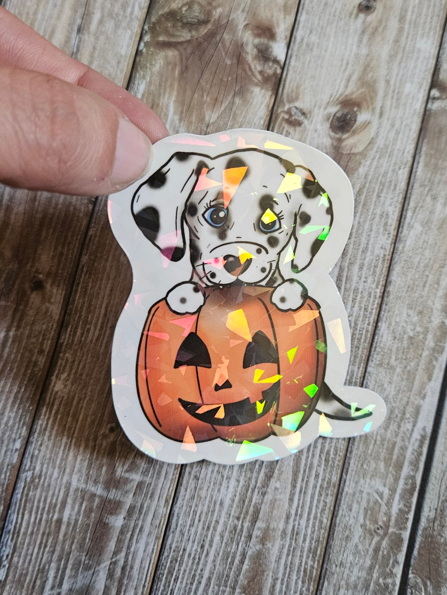 Dalmatian puppy in a pumpkin sticker for water bottle