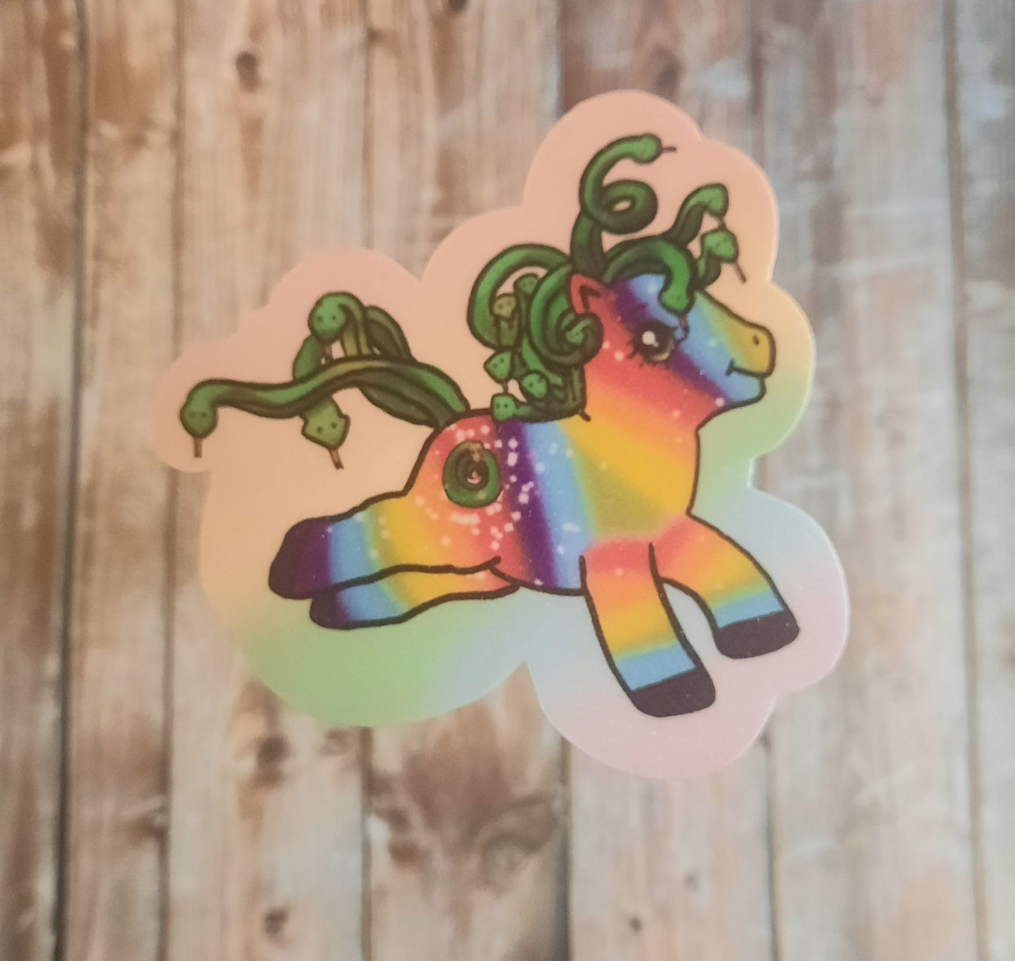 Medusa pony sticker, rainbow pony with Medusa snake hair sticker for water bottle